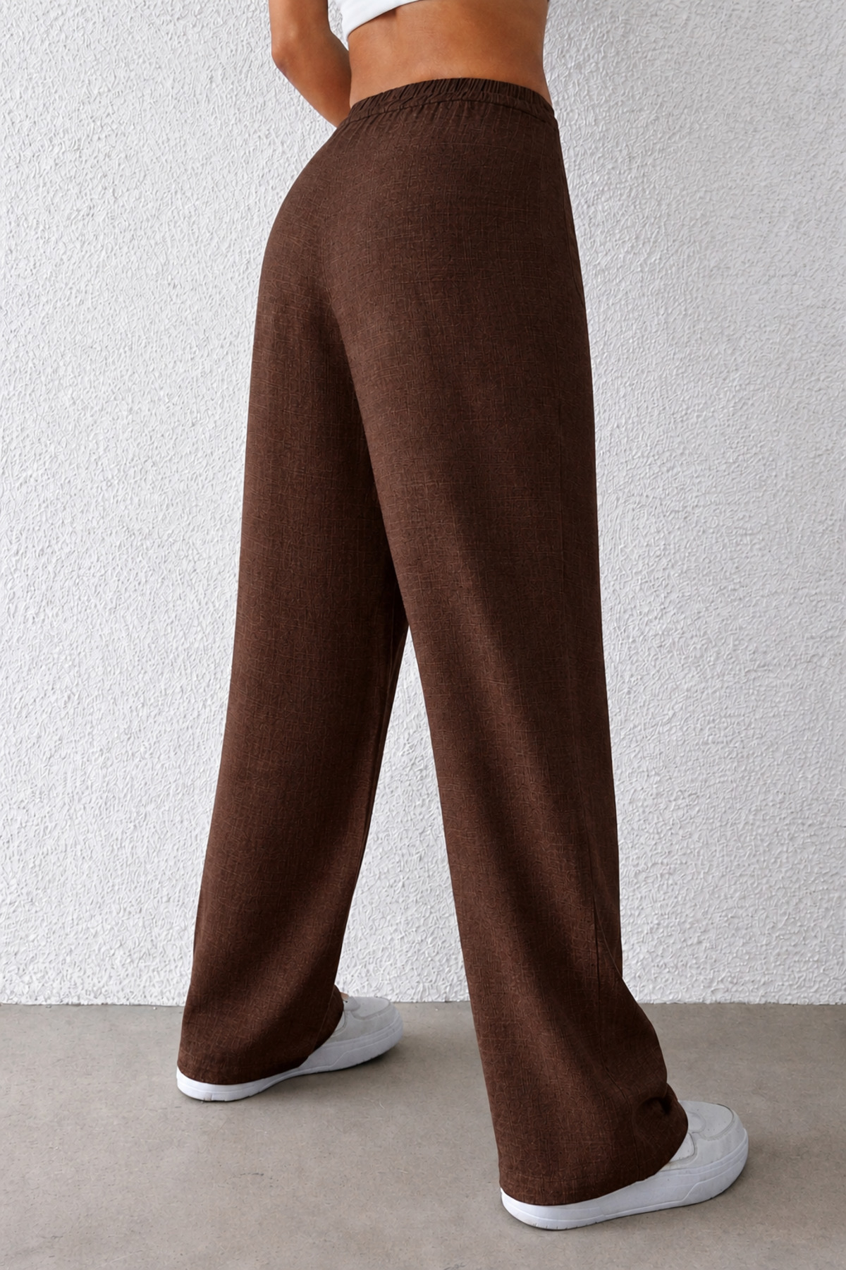 COOL TARZ  Kadın Geniş Paça Pantolon Ön Cepli Rahat Kalıp Keten Günlük ve Şık Pantolon - Görsel 8