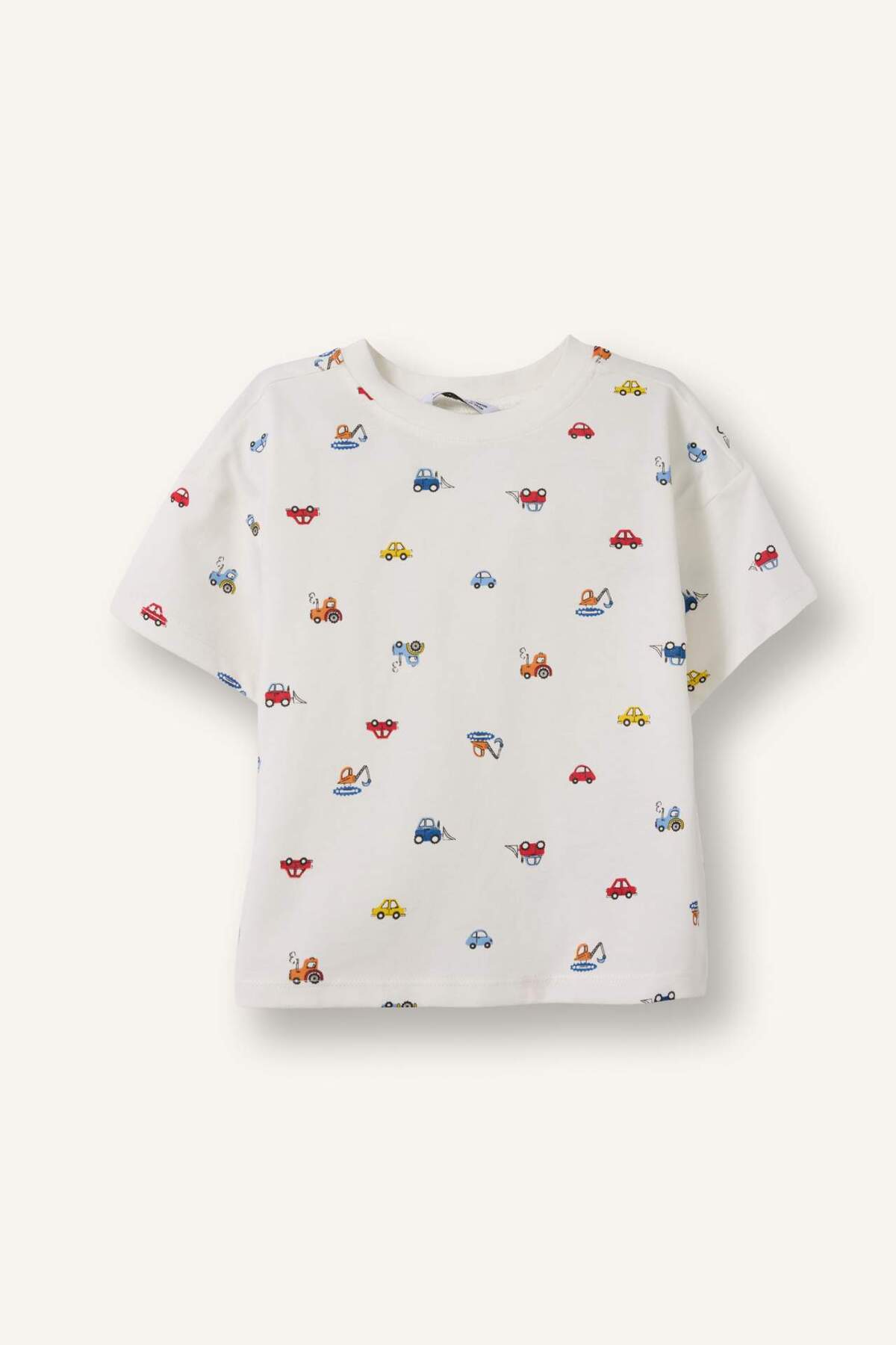 Defacto 100% Cotton Regular Fit Vehicle Patterned Short Sleeve White T-Shirt Baby Boy H8233A526Hs