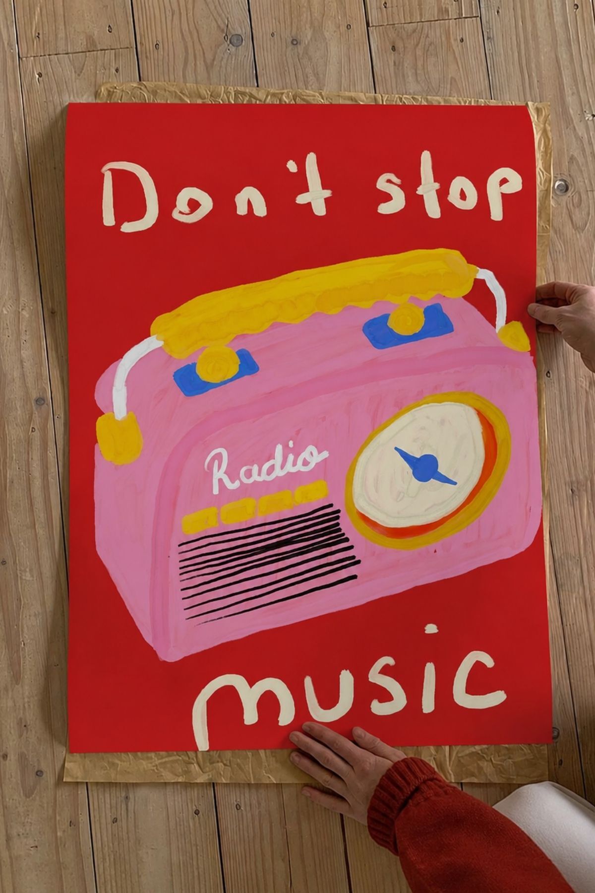 Retro Radyo Poster, Renkli Müzik Temalı Pop Art İllüstrasyon Çerçevesiz