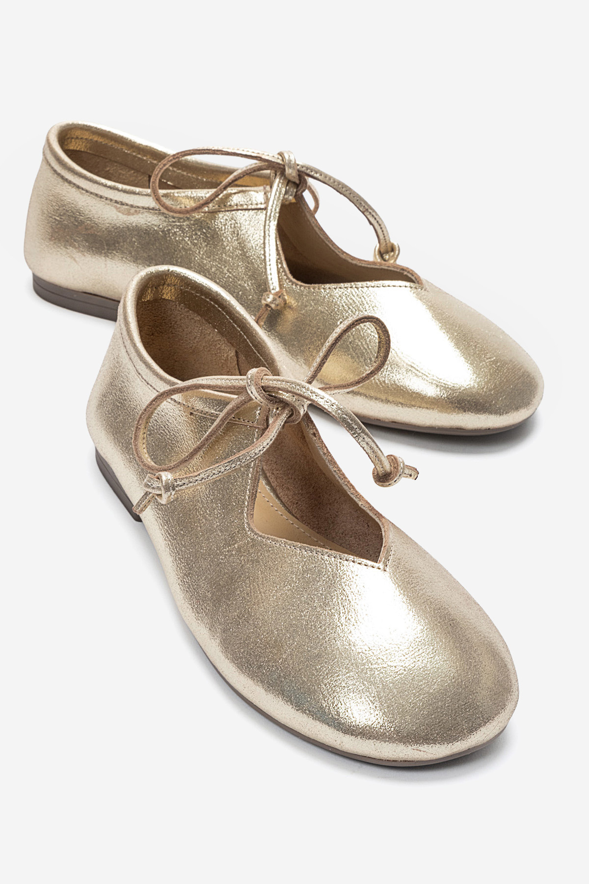 Genuine Leather Women's Gold Tied Flats Lisa