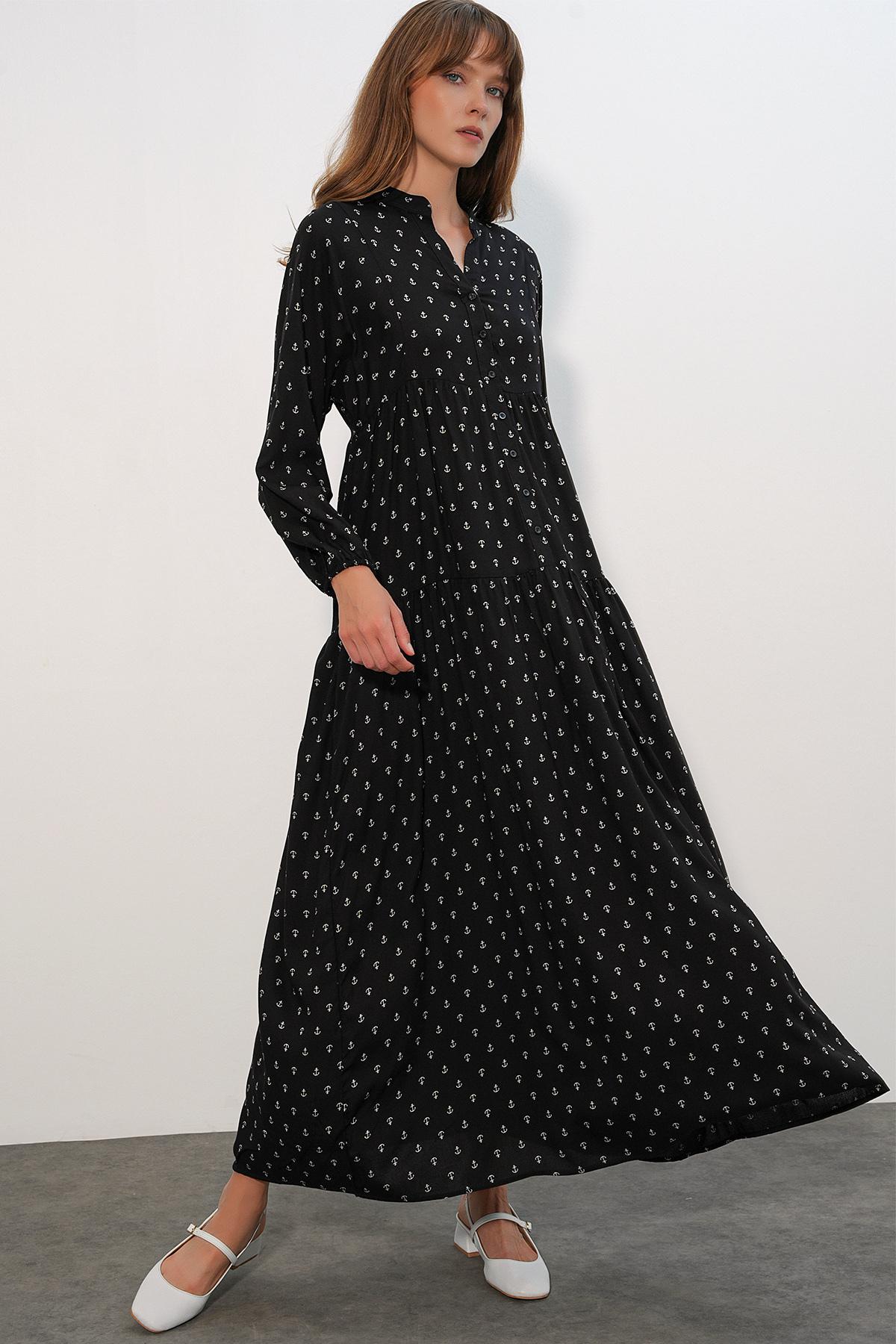 Bigdart Women's Patterned Long Hijab Dress 2585 - C. Black