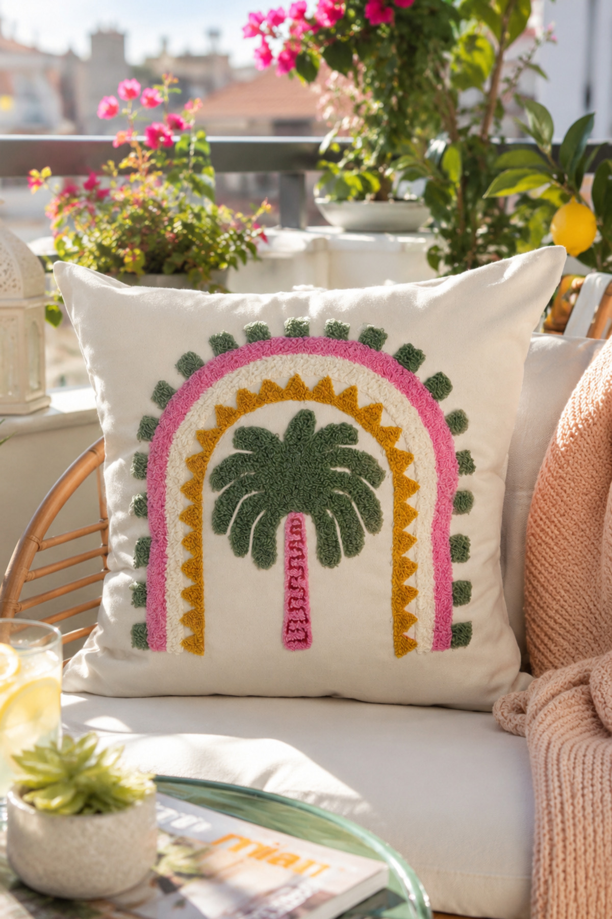 Punch Embroidered Pillow Case - 43*43 Cm - Palm - PNK001