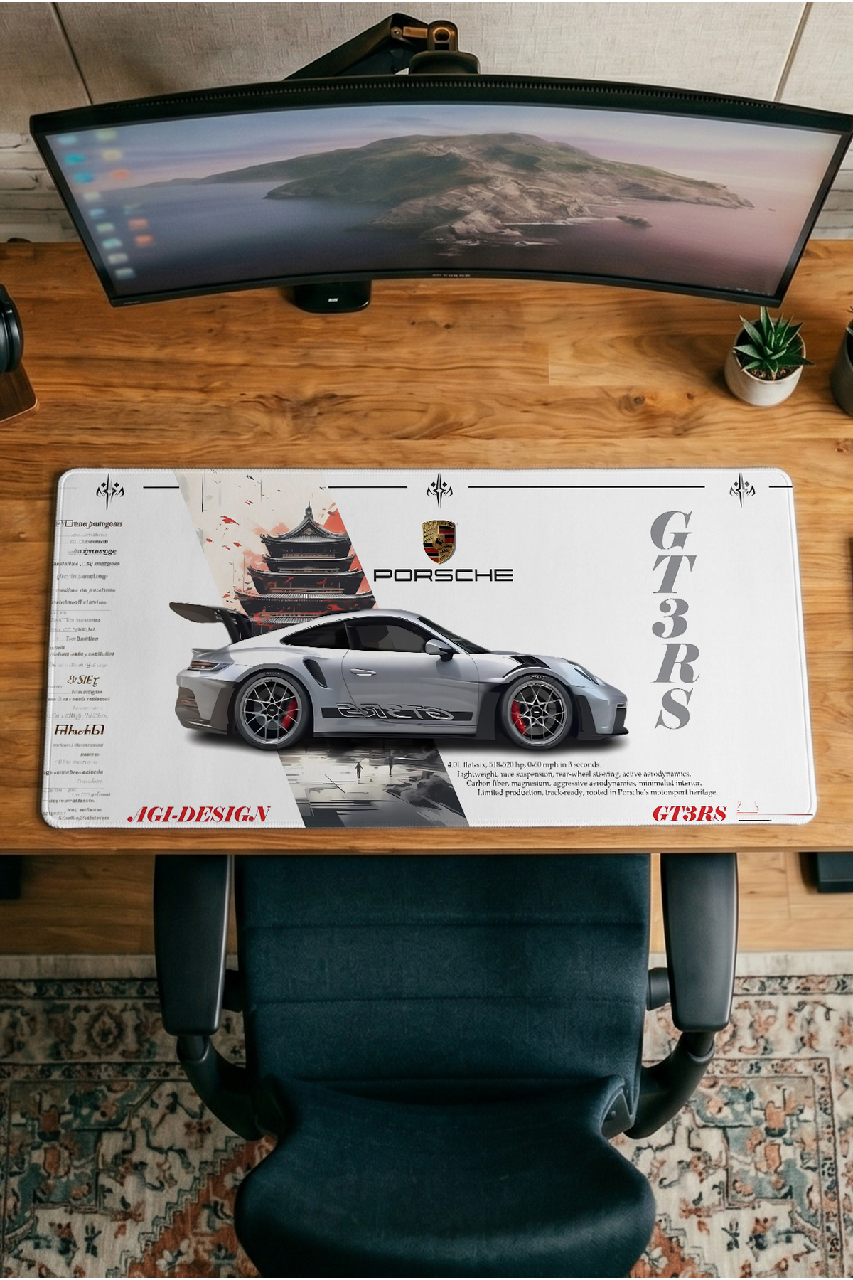 Halura Porsche GTRS Clover 30x70 Desenli Dijital Baskılı Oyuncu