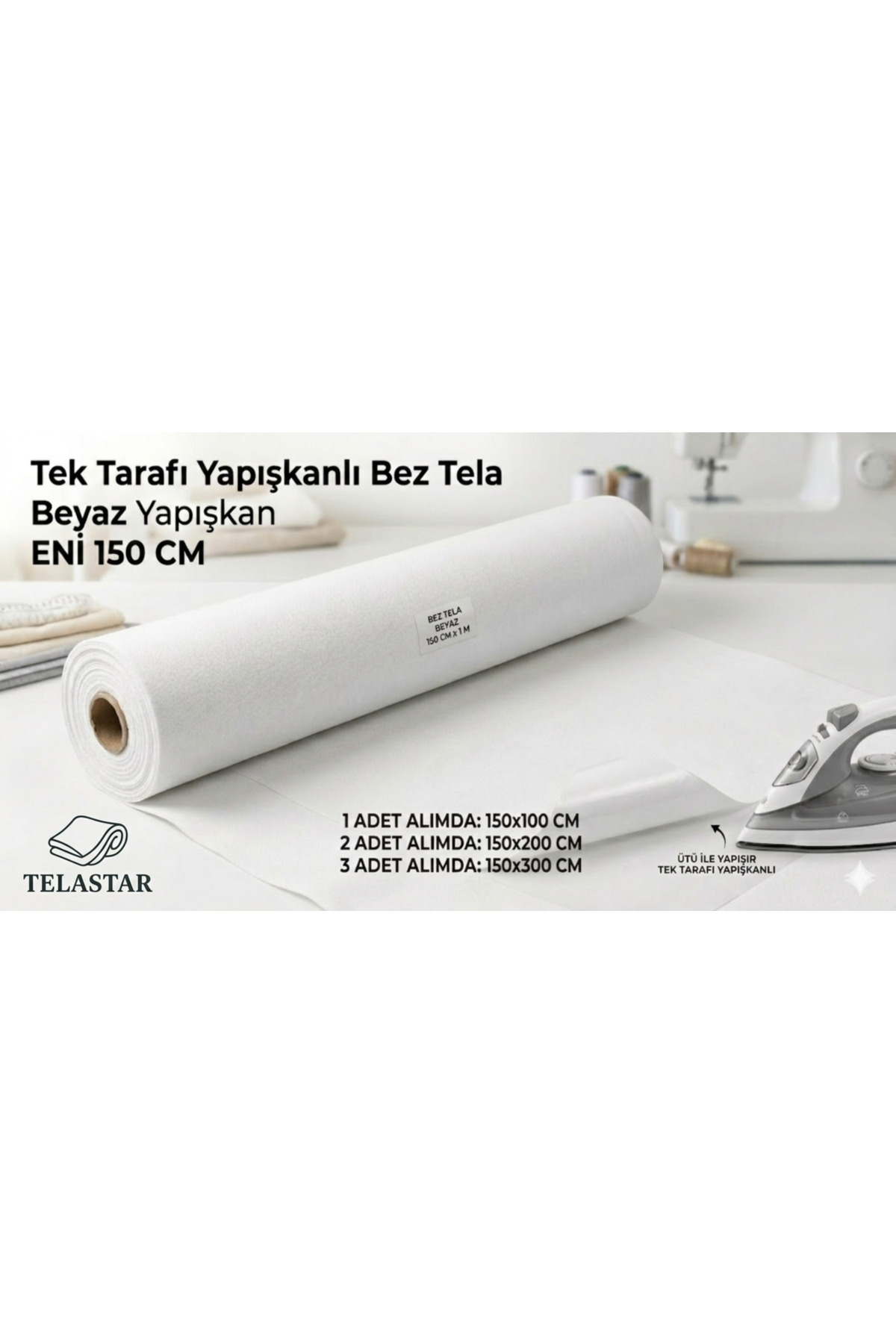 One Side Adhesive Cloth Interlining WHITE Adhesive 1 Meter Width 150 Cm (150 CM * 100 CM) Iron-On