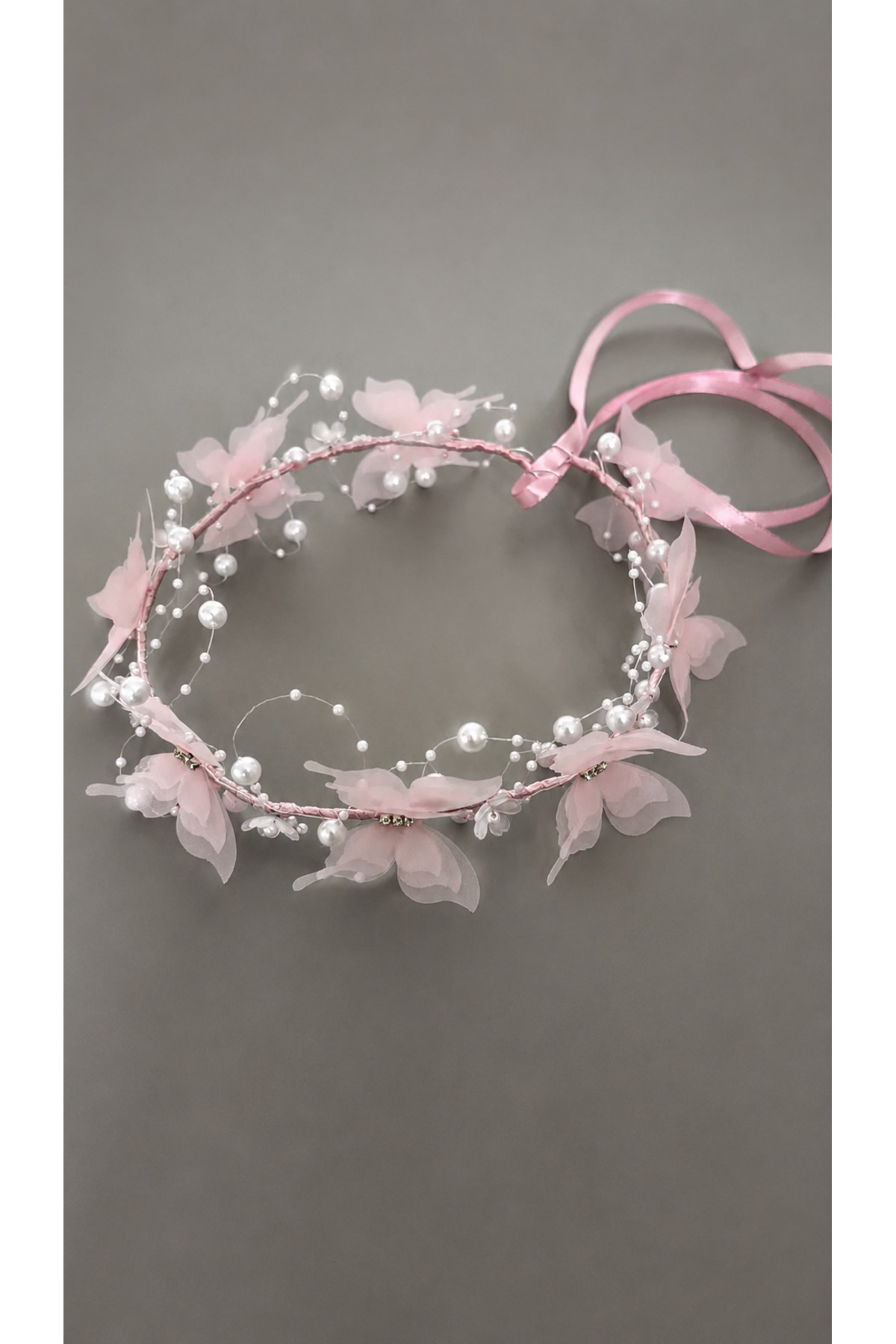 Girl 3D Chiffon Butterfly Floral Bridal Crown - Special day hair accessory with back tie