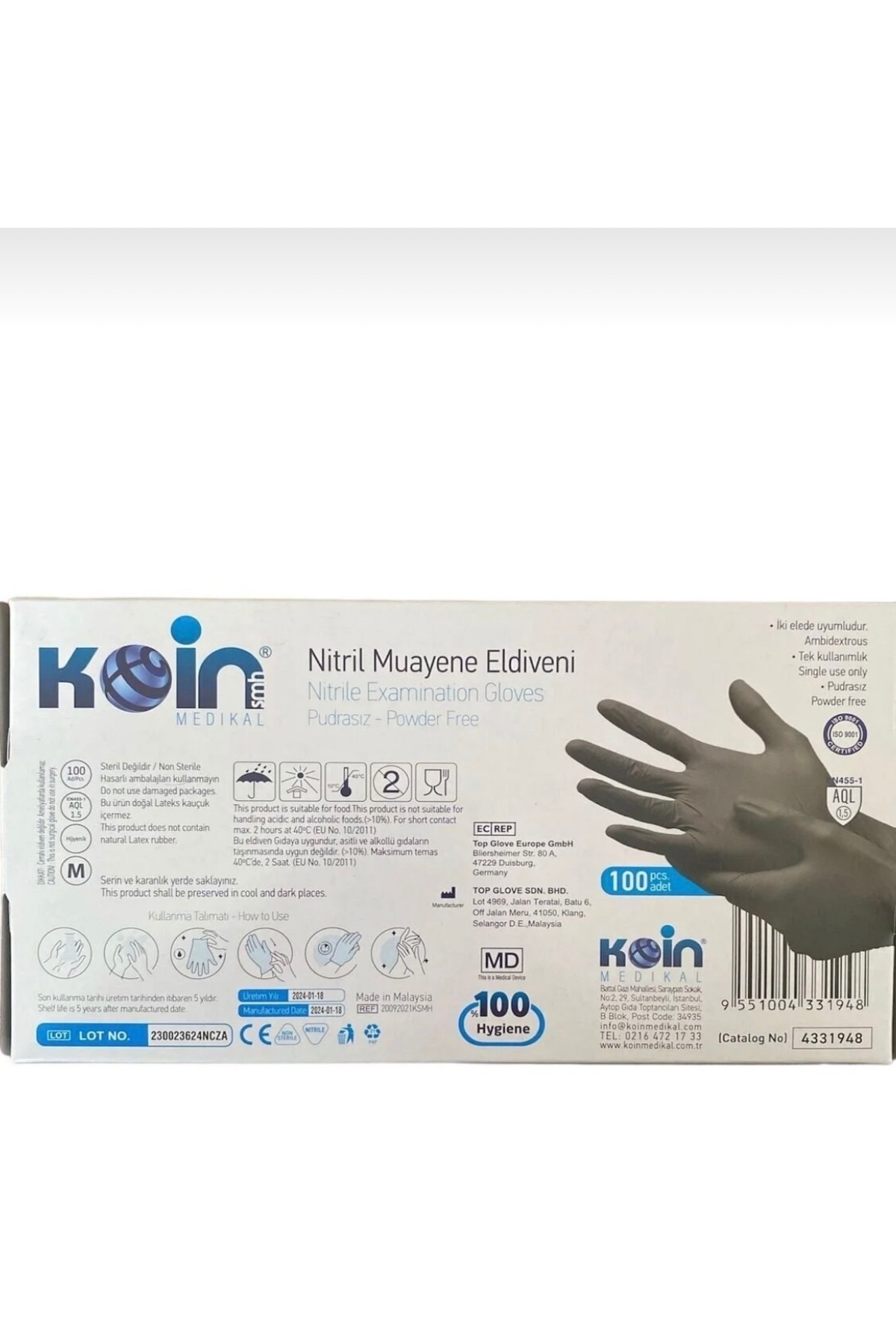 KOİN SİYAH NİTRİL PUDRASIZ ELDİVEN M BEDEN 100’LÜ görsel 2