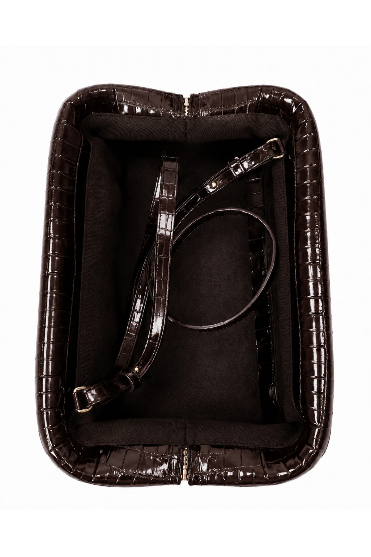 Marcc Bag Acı Kahve Kroko Desenli Hakiki Deri Parlak Kadın Omuz Çantası / Clutch Çanta görsel 6