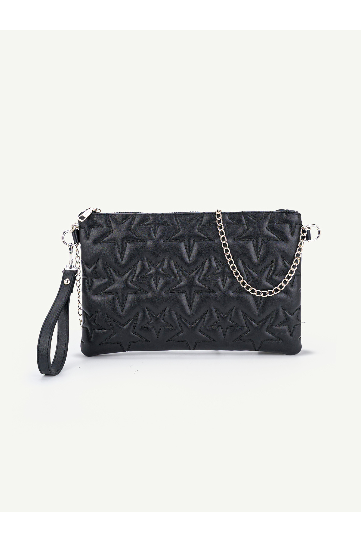 Kadın Yıldız Nakış İşlemeli Portföy El Çantası Bilek Askılı Saten Astarlı Clutch Çanta