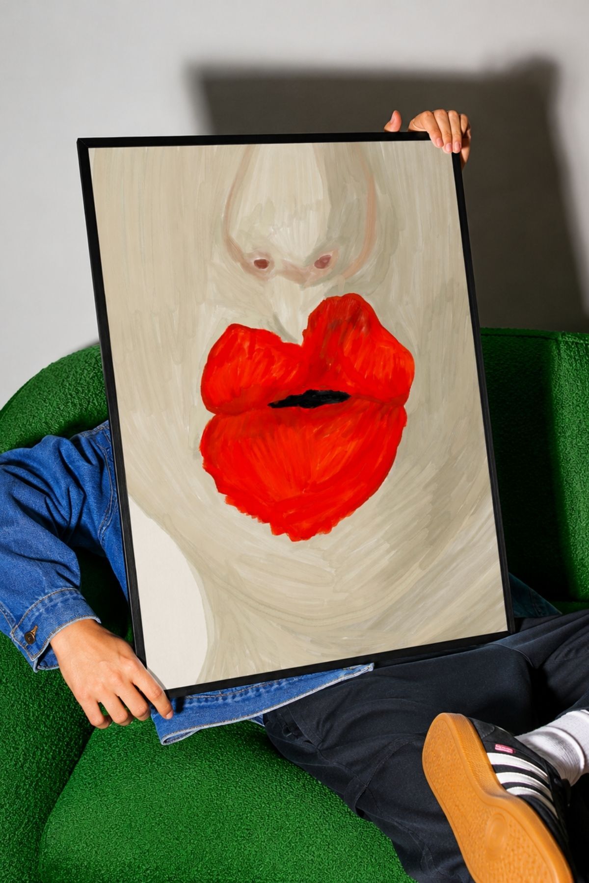 Kırmızı Dudaklar Poster, Modern Pop Art İllüstrasyonu ve Minimal Duvar Dekoru