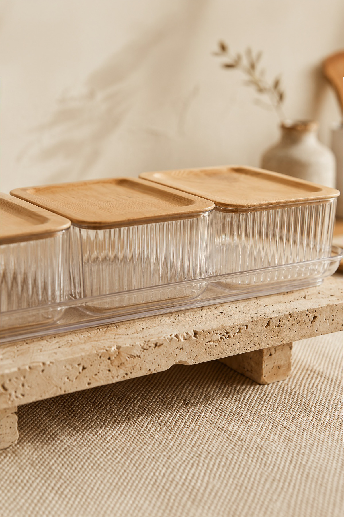 Kitchen Life 4-Piece Bamboo Look Tray Breakfast Jam and Snack Bowl