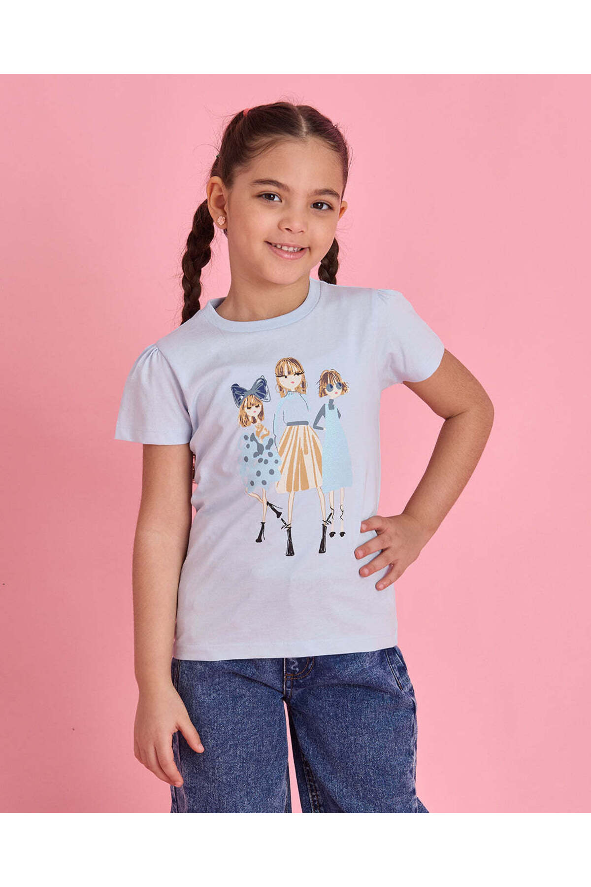REDTAG Girls Blue Graphic Print T Shirt