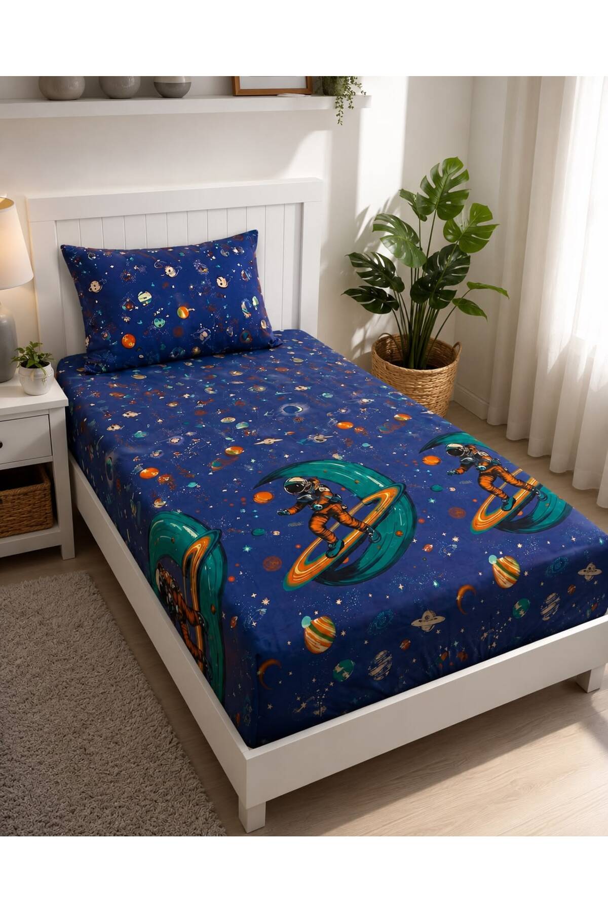 NURLATEX Set jednostruke plahte sa uzorkom galaksije astronauta - 100 x 200 -...