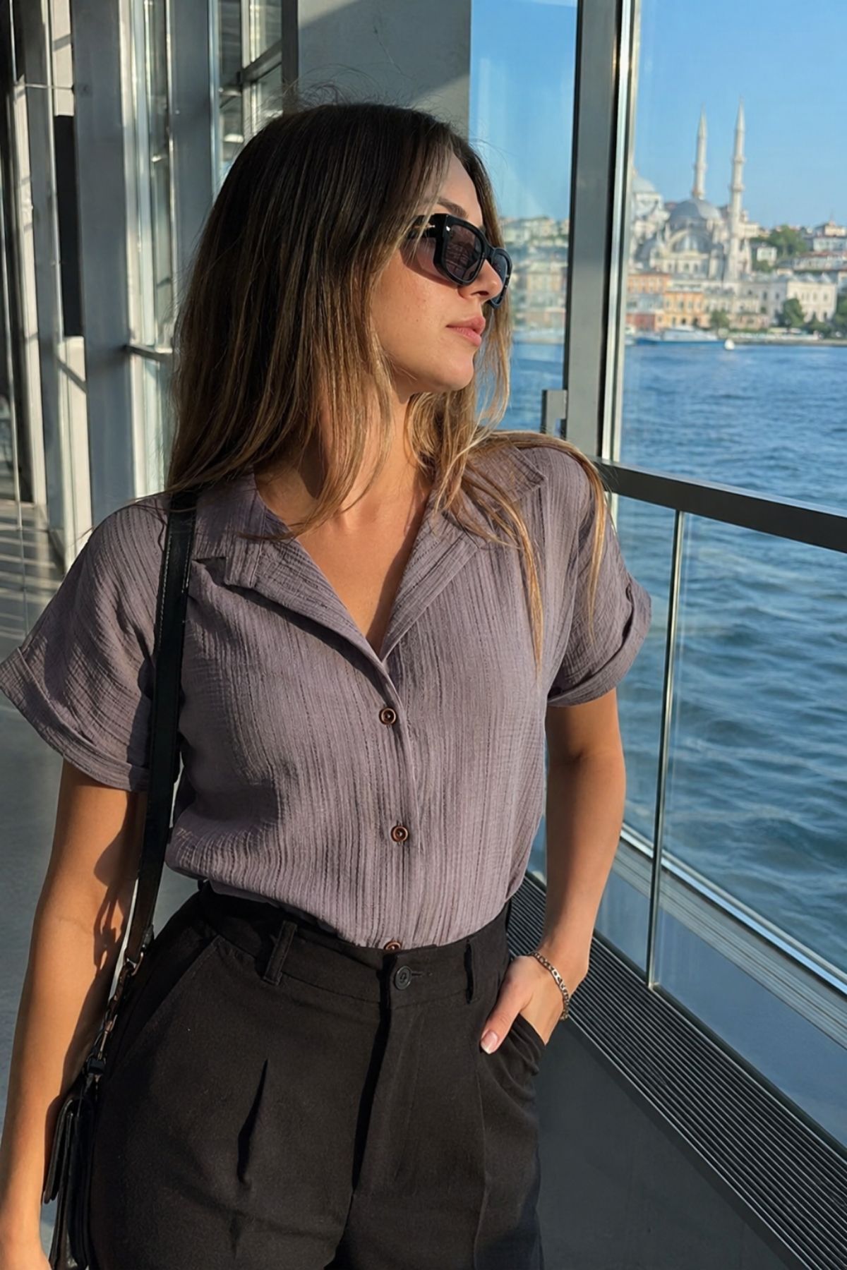 armonika Graues Kurzarmhemd für Damen ARM-19Y001088
