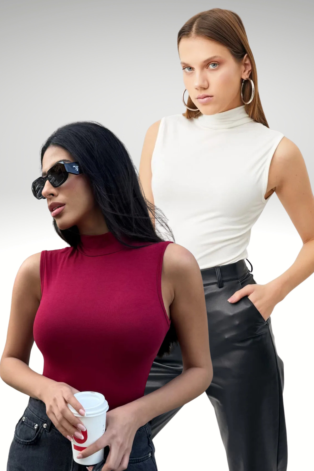 Women's White Claret Red 2-Pack Sleeveless Bodysuit