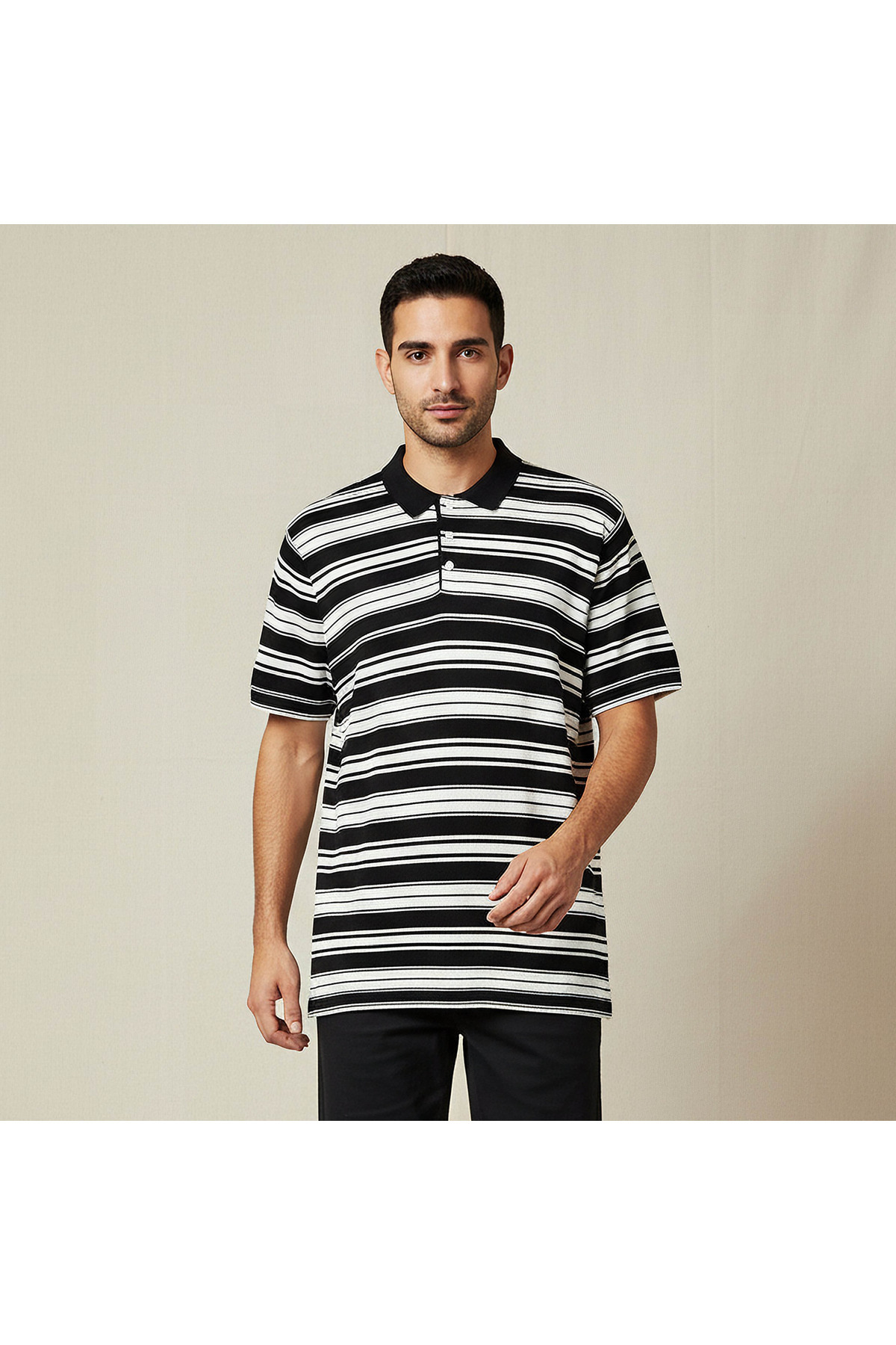 FAV Men Short Sleeves Striped Knitted Polo T-shirt