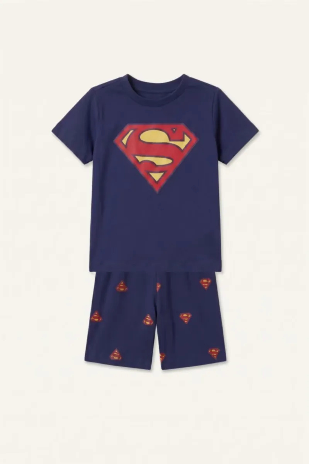 Defacto Superman Licensed 2-Piece Navy Blue Shorts Pajama Set for Baby Boy H8148A526Hs