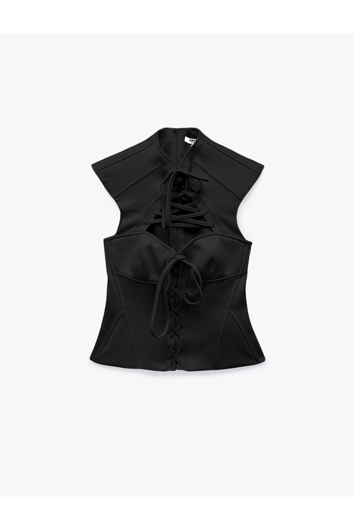 Koton Slim Fit Kolsuz Pencere Detaylı Kalp Yaka Bağcıklı Saten Korse Büstiyer
