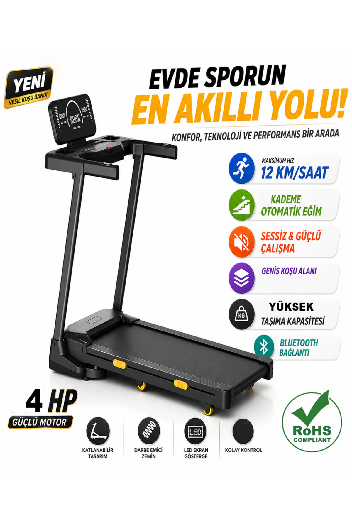 Havana “Kalite Ve Hesaplı” KB-900 4HP Yürüme Ve Koşu Bandı 10 katmanlı Bluetooth Koşu cihazı aleti Kademeli Otomatik Rampa