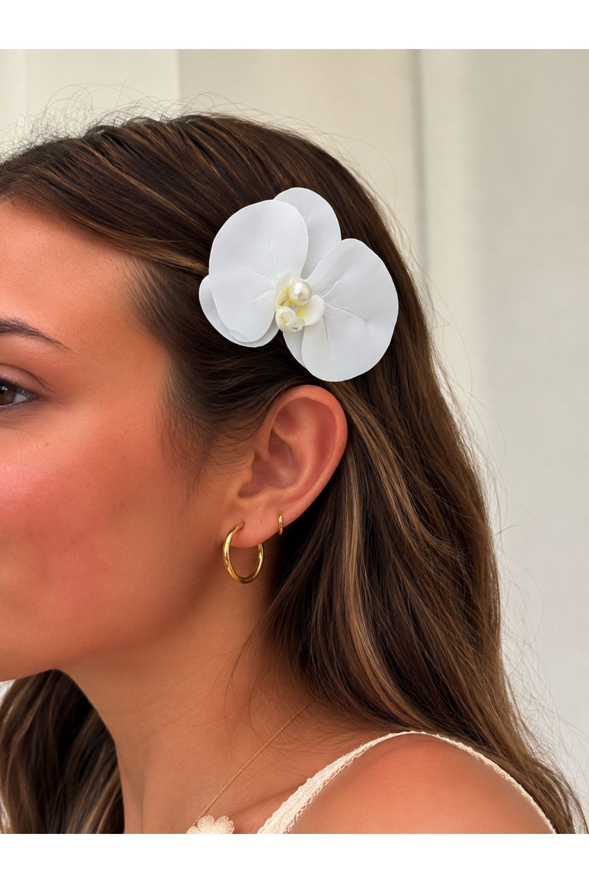 Premium Quality Pearl Orchid Flower Side Clamp Buckle Oversized Women's Aloha Hairpin