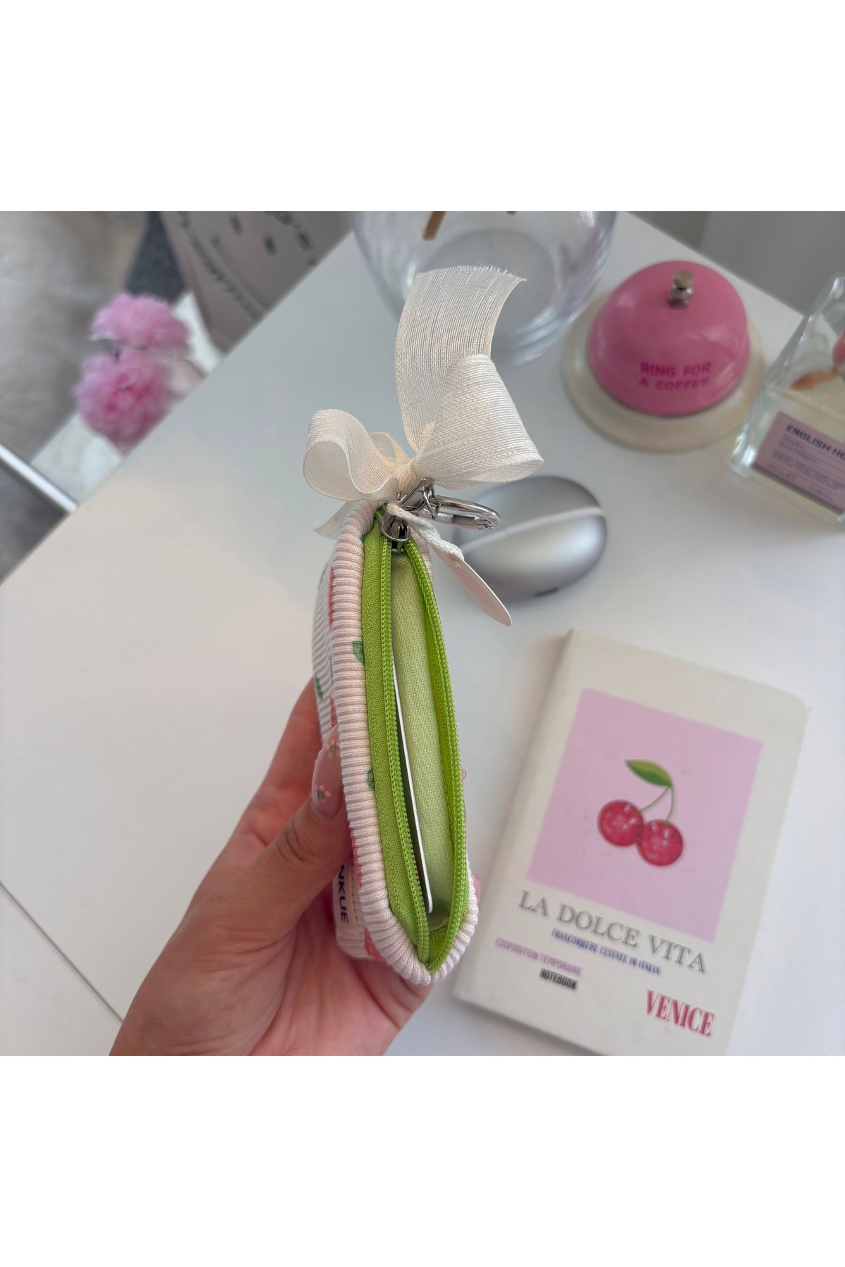 PİNKUE Çiçek Desenli Mini Kartlık & Çanta Charmı | Kartlık, Bozuk Para Cüzdanı, AirPods Kılıfı ve Anahtarlık Organizer görsel 2