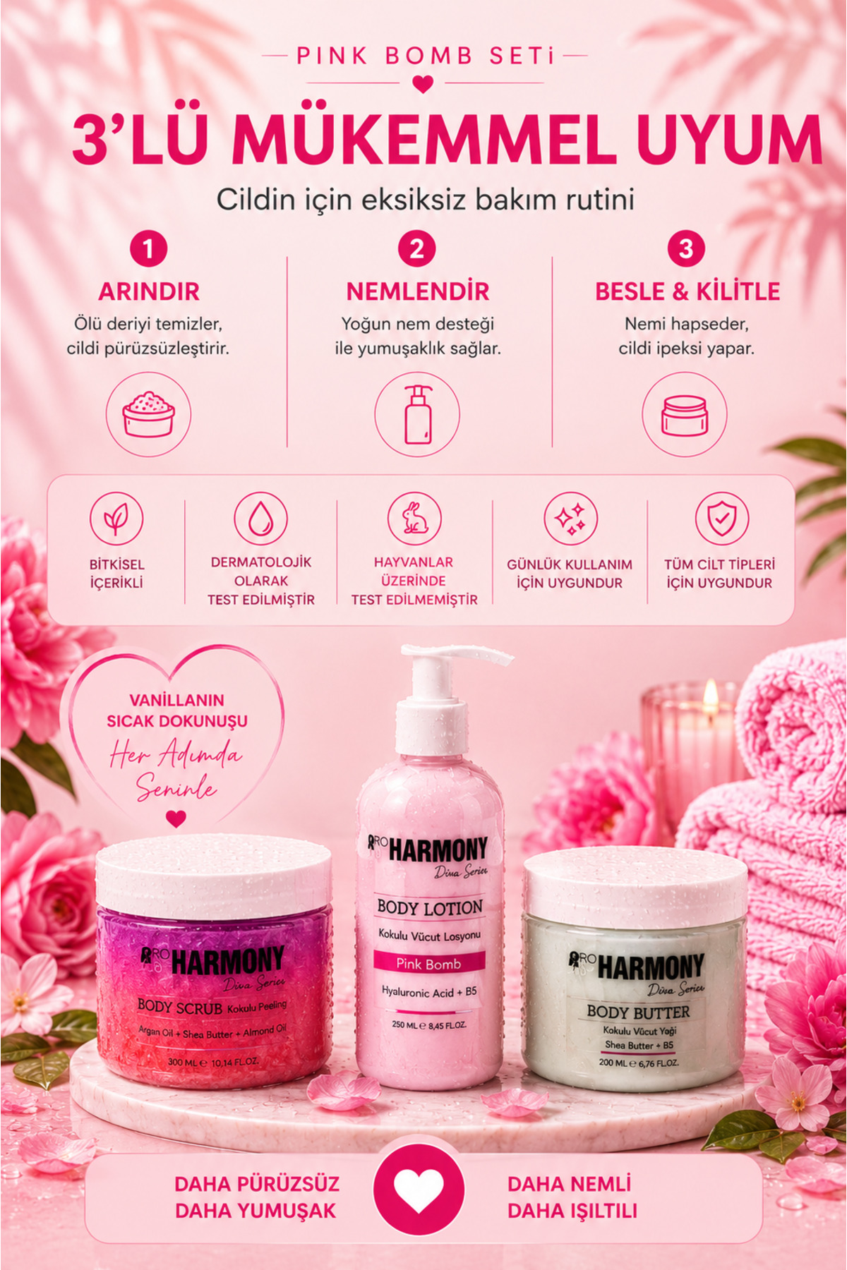 Pink Bomb Ritüeli 3’lü Vücut Bakım Seti 750 ml | Body Scrub + Body Lotion + Body Butter — PH-VRS-PBK-750 — تصویر 4 از 6