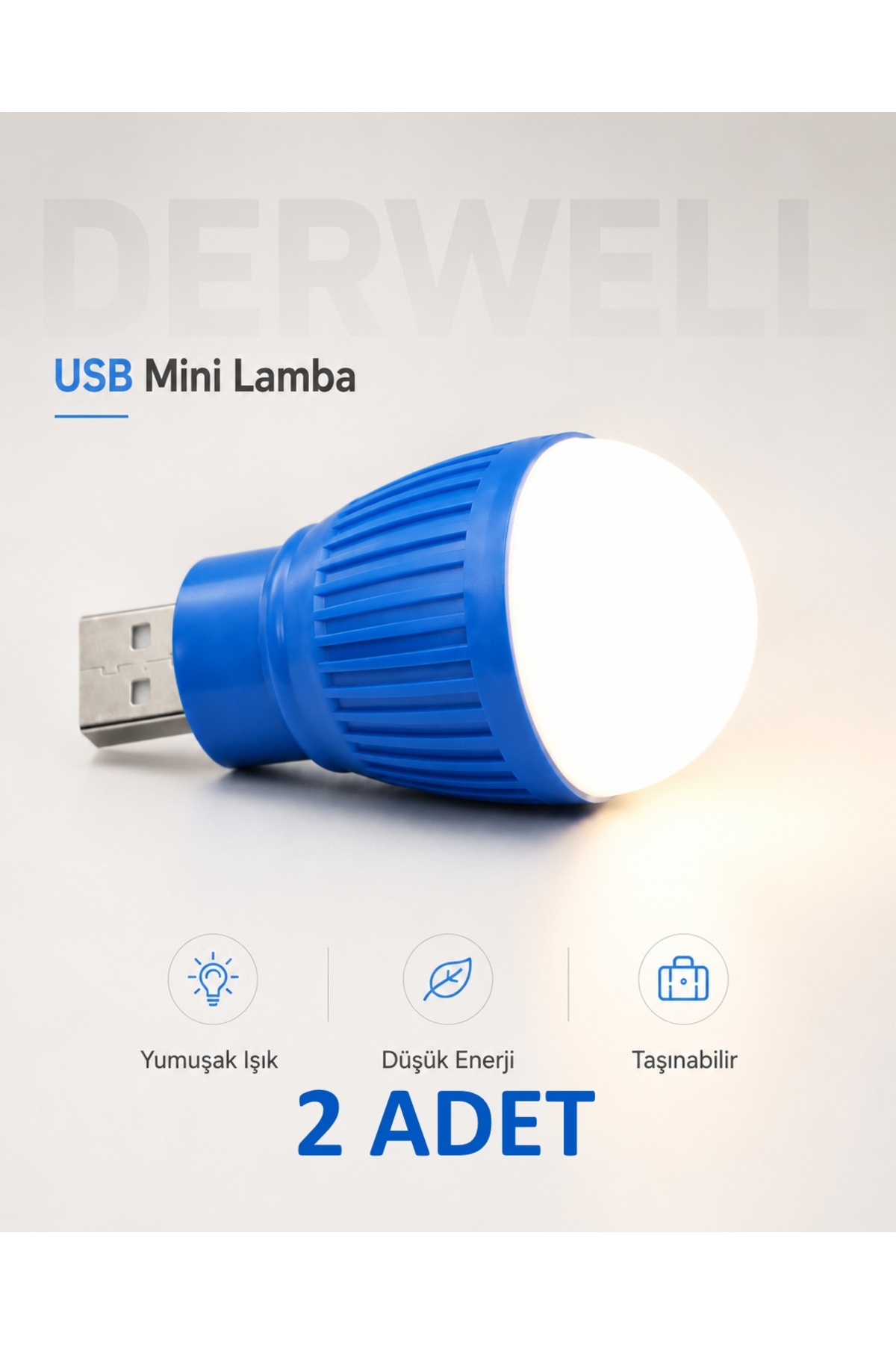 USB Mini Led Lamba Taşınabilir Pratik Gece Lambası Tak Çalıştır Kamp Kitap Okuma Aydınlatması Laptop Powerbank Uyumlu Küçük Ampul Mavi