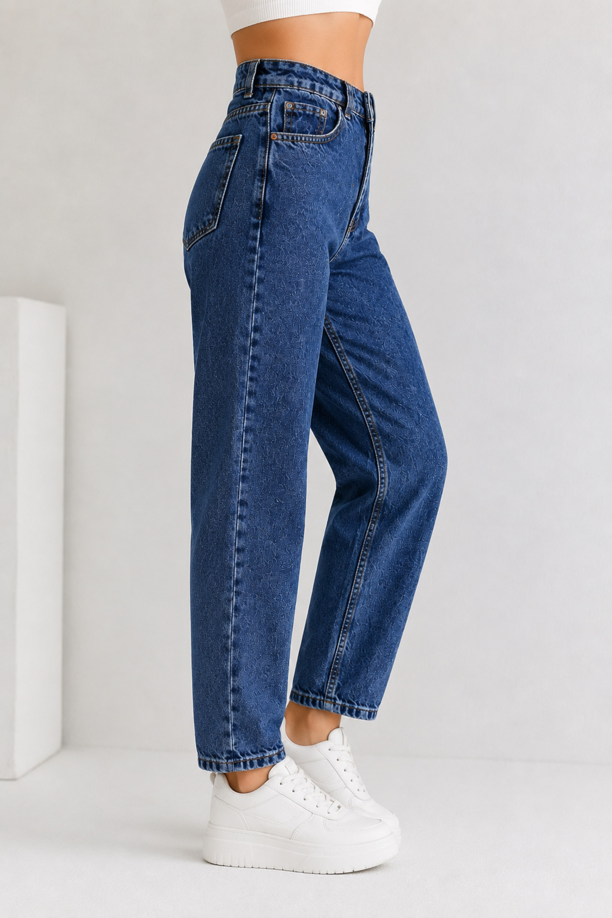 Lighter Jeans Kadın Mavi Yüksek Bel Mom Jeans Boyfriend Kesim Denim Jean Pantolon görsel 2