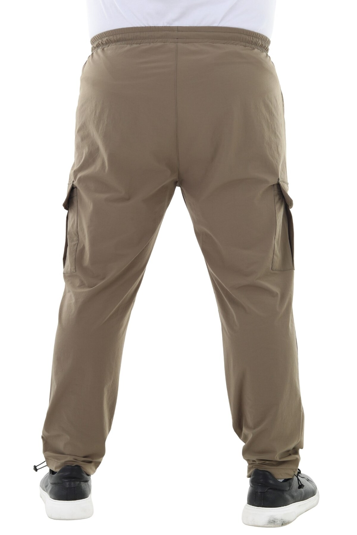 marufshop Erkek Büyük Beden Kargo Cepli Likralı Paraşüt Kumaş Pantolon/Eşofman Alt Bej görsel 3