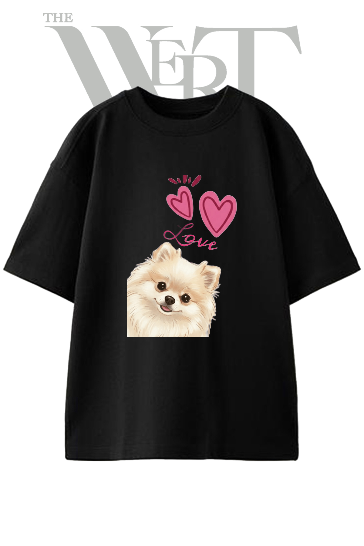 THEWERT Pomeranian Love Design Printed Unisex Black Oversize T-Shirt