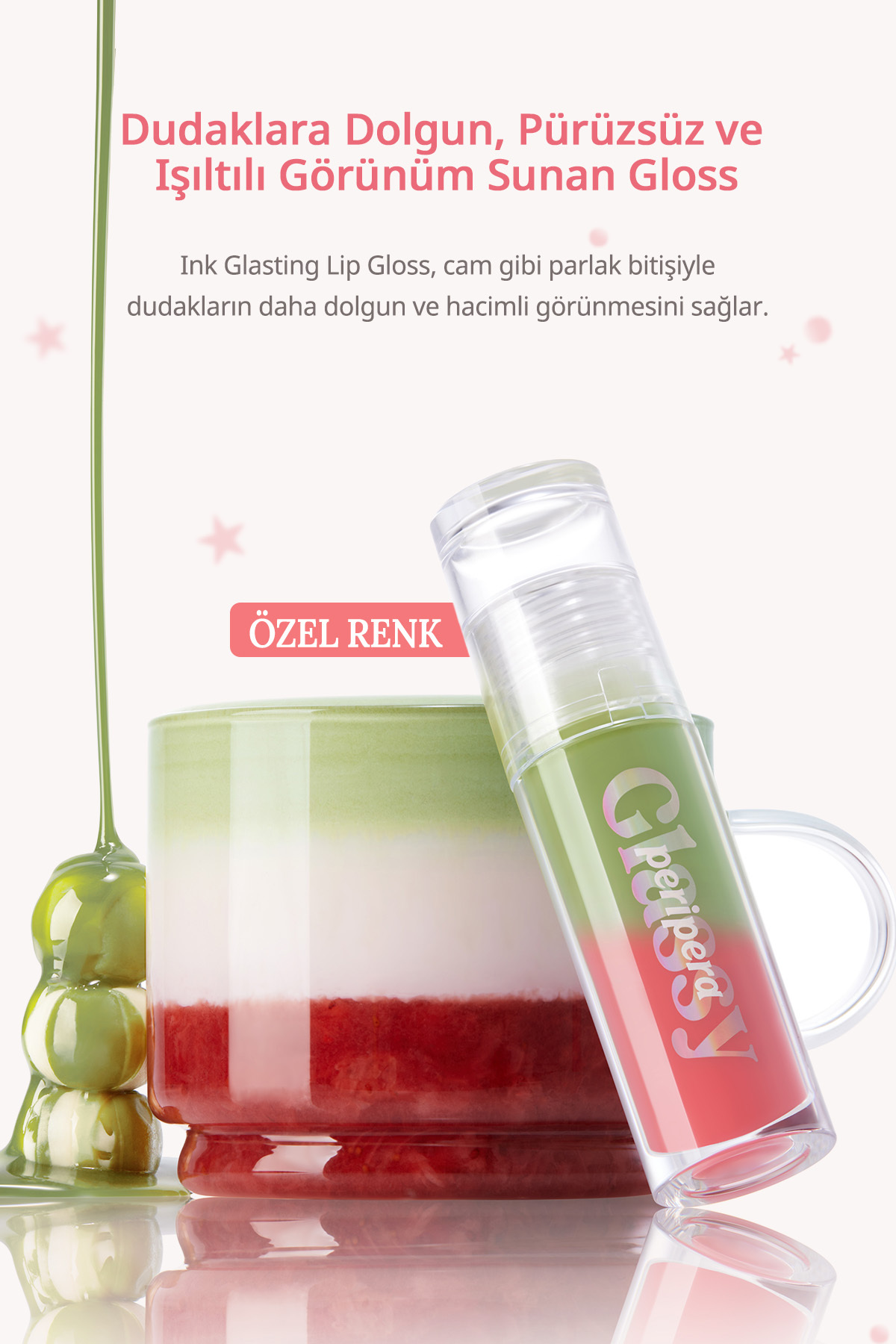 Dudaklara Dolgun&Işıltılı Görünüm Sunan Gloss Ink Glasting Lip Gloss (22 Strawberry Matcha) — قهوه‌ای 5568 — تصویر 3 از 9