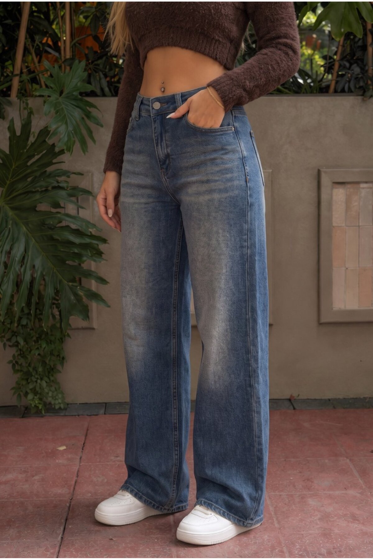 LACİVERT EFEKTLİ Vintage Yüksek Bel Geniş Paça with Lycra Jeans 3