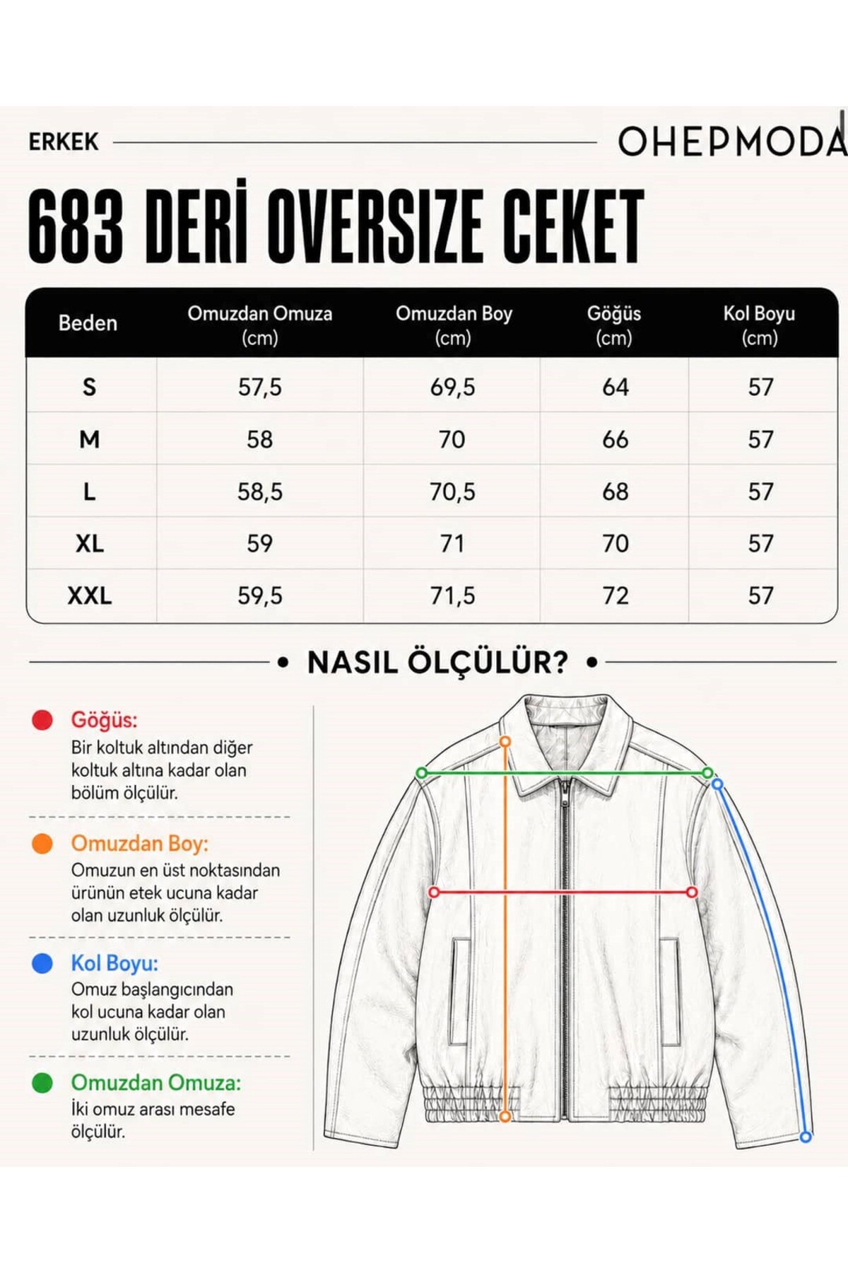 OHM OHEPMODA Oversize Rahat Kalıp Lastikli Erkek Deri Ceket görsel 2