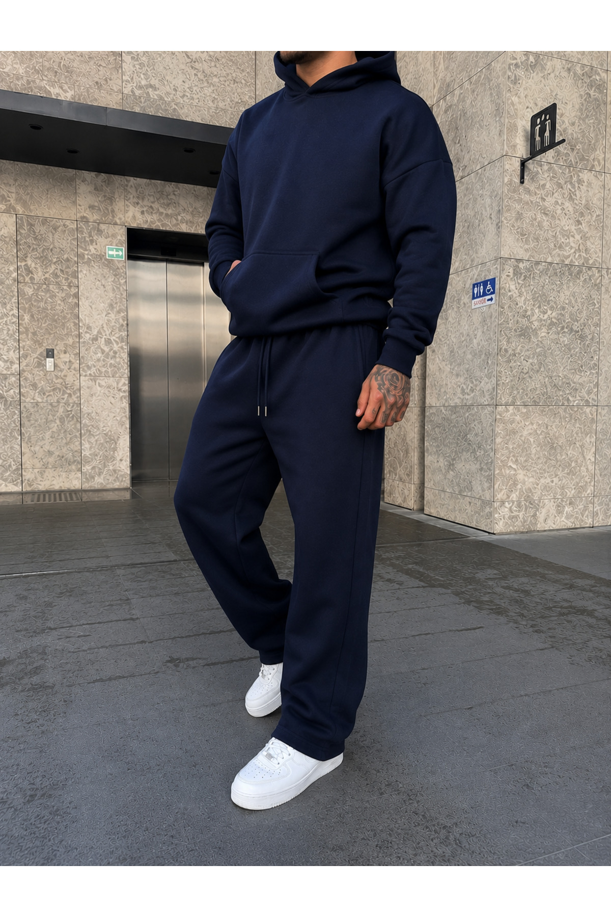 BARLİZ ERKEK Oversize Baggy Kalıp Uygun Basic Günlük Eşofman Takımı — سرمه‌ای BRNSFTK7