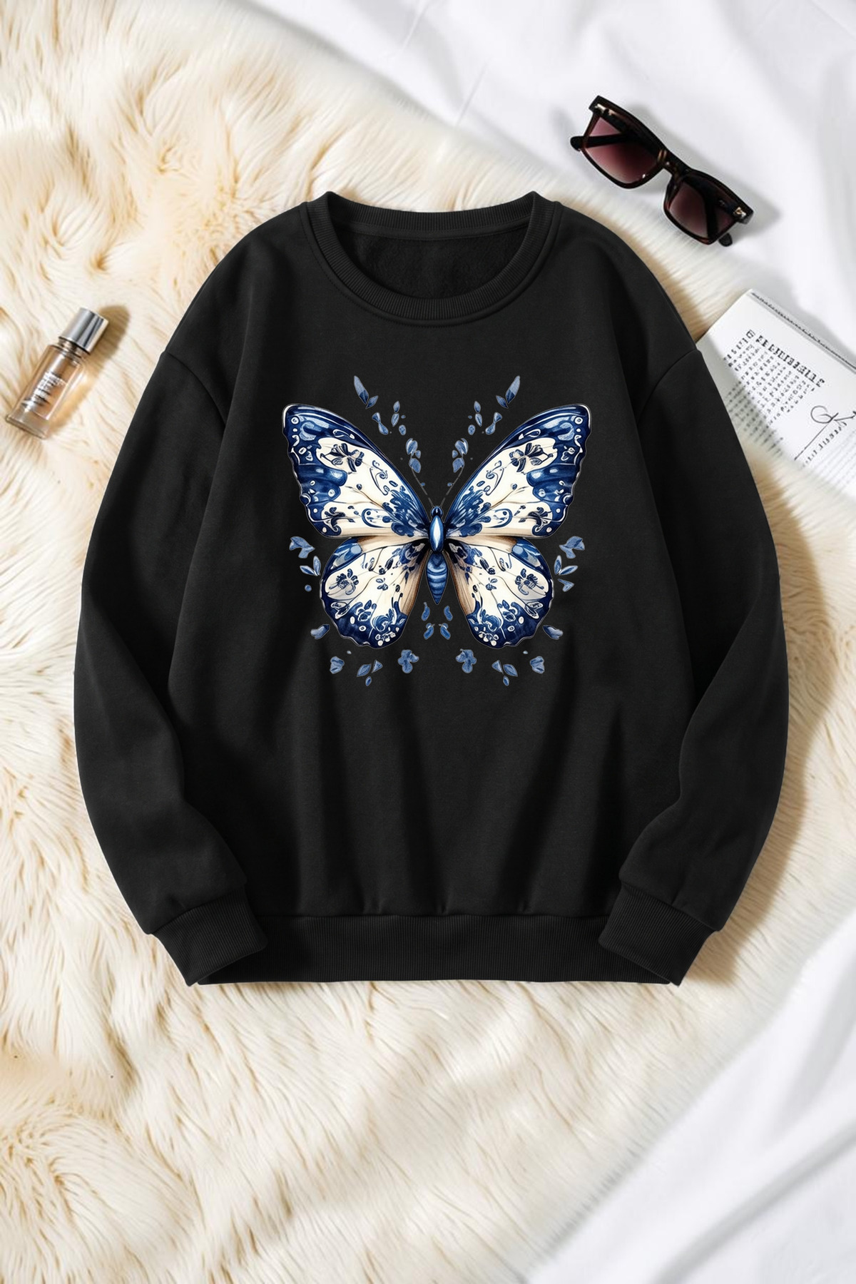 trendypassion Unisex Patterned Butterfly Printed Crew Neck Sweatshirt