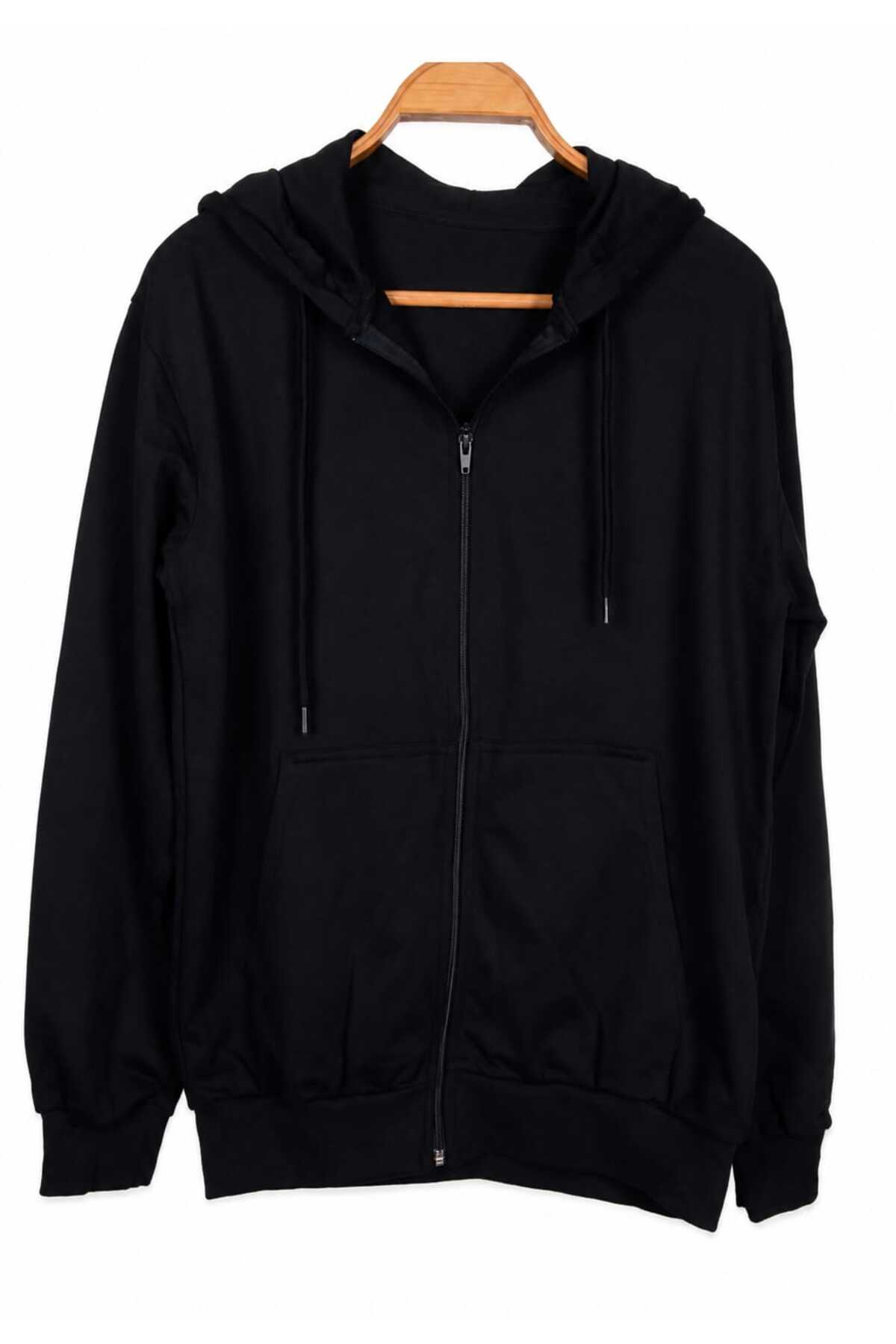 şardonlu iki iplik fermuarlı okul sweatshirt hirka — مشکی grsm2640