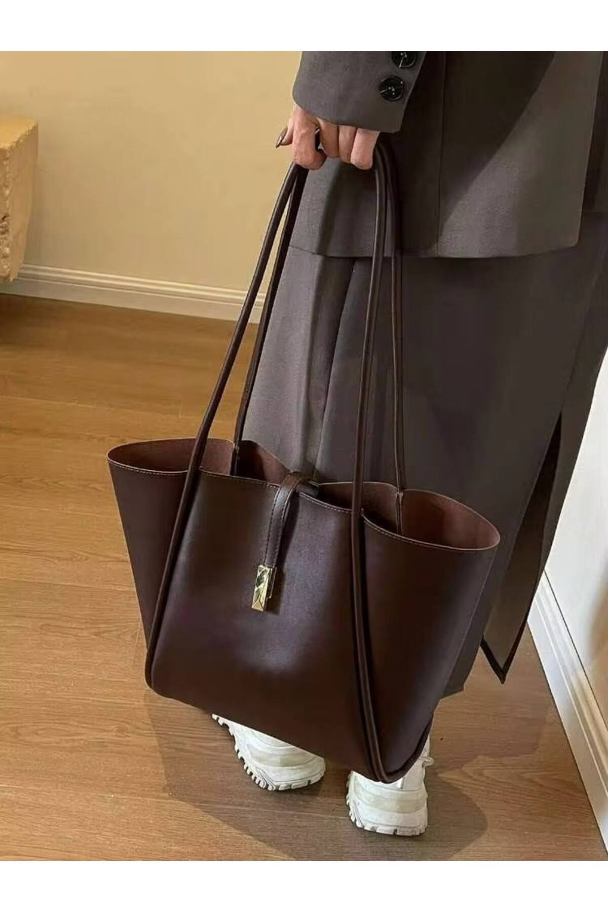 Acı Kahve LONDRA Kilit Detaylı Büyük Boy Kadın Çantası görünüm 2