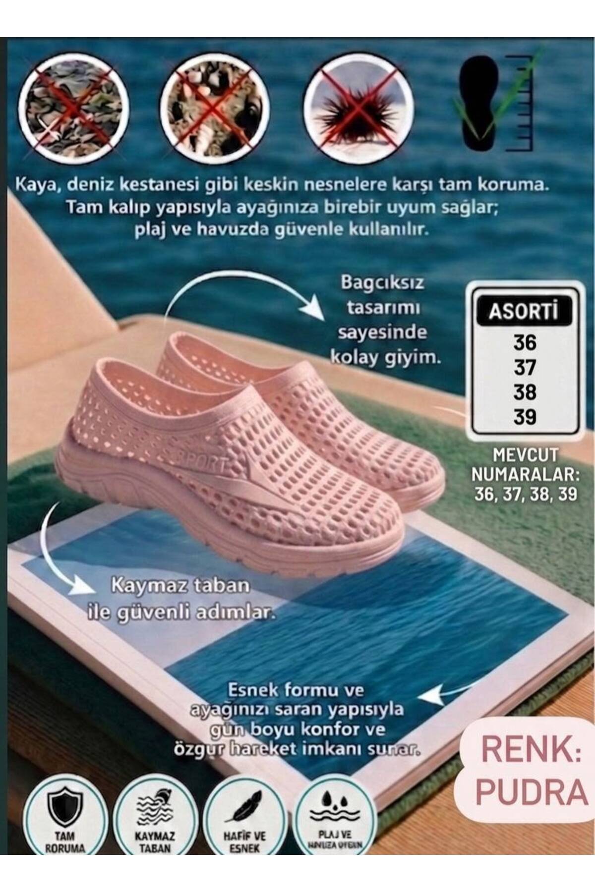 Genel Markalar Kadın Erkek Kaymaz Taban Deniz Plaj Ayakkabısı görsel 4