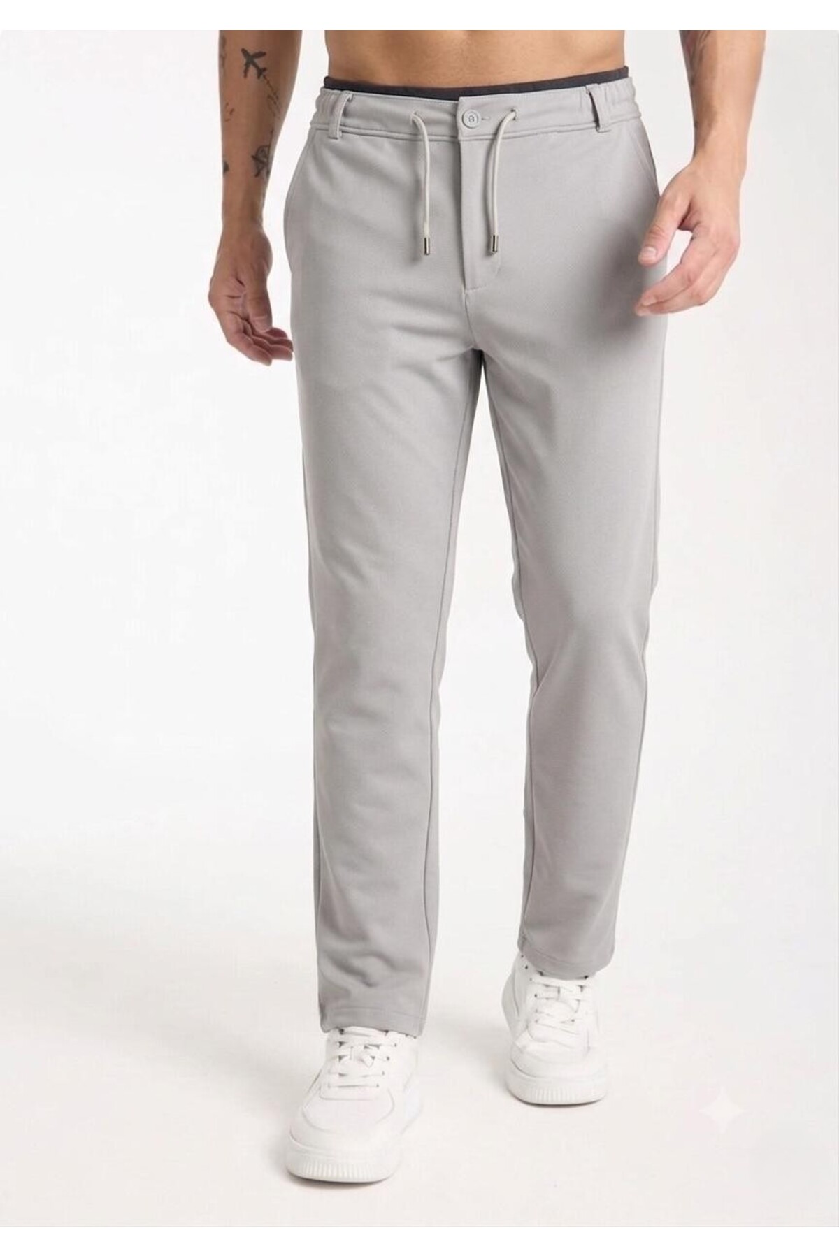 AURA GİYİM Erkek Pantolon Bel Lastikli Likralı Düz Paça Jogger