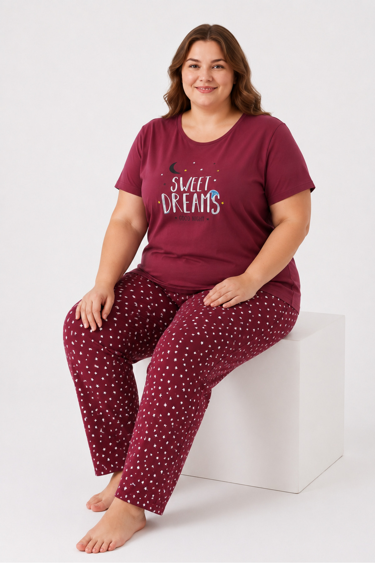 FAMES PİJAMA Büyük Beden Yazlık Kısa Kol Sweet Dreams Kadın Pijama Takımı görsel 2