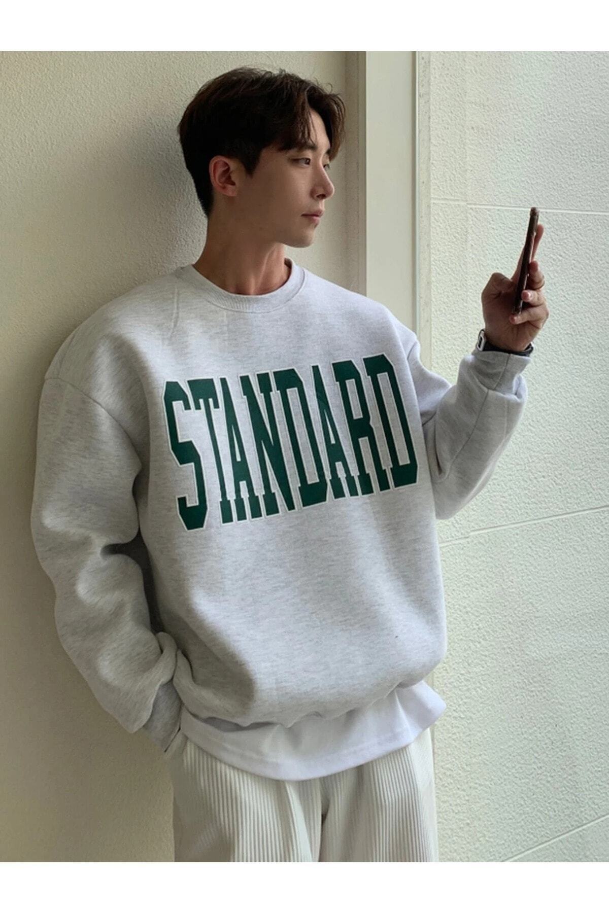JENOLAN Men's Standard Printed Crew Neck Oversize Sweatshirt