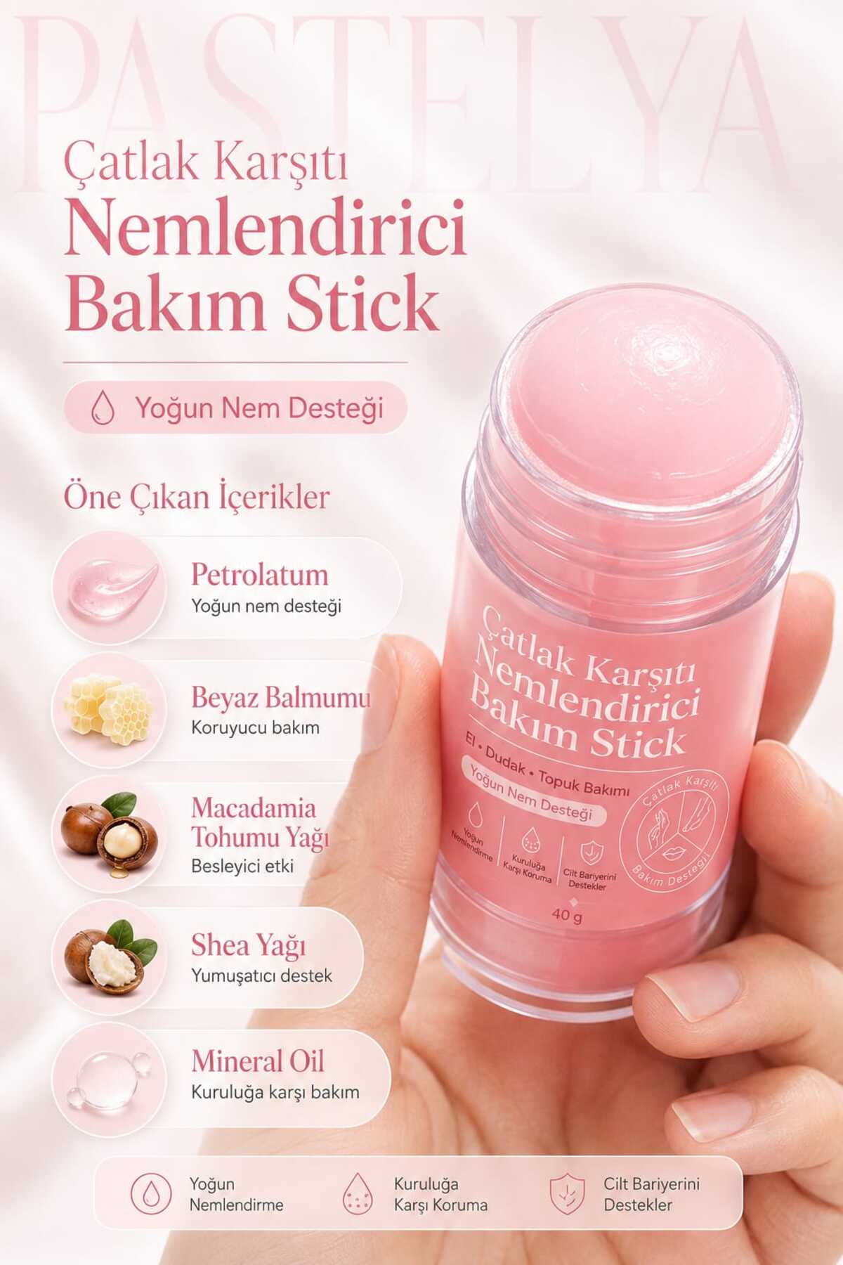 Çatlak Karşıtı Onarıcı Stick Krem - Nem Bariyeri Balm - PEMBE (El, Yüz, Ayak Bakımında Balm) — BALPMB — تصویر 2 از 5