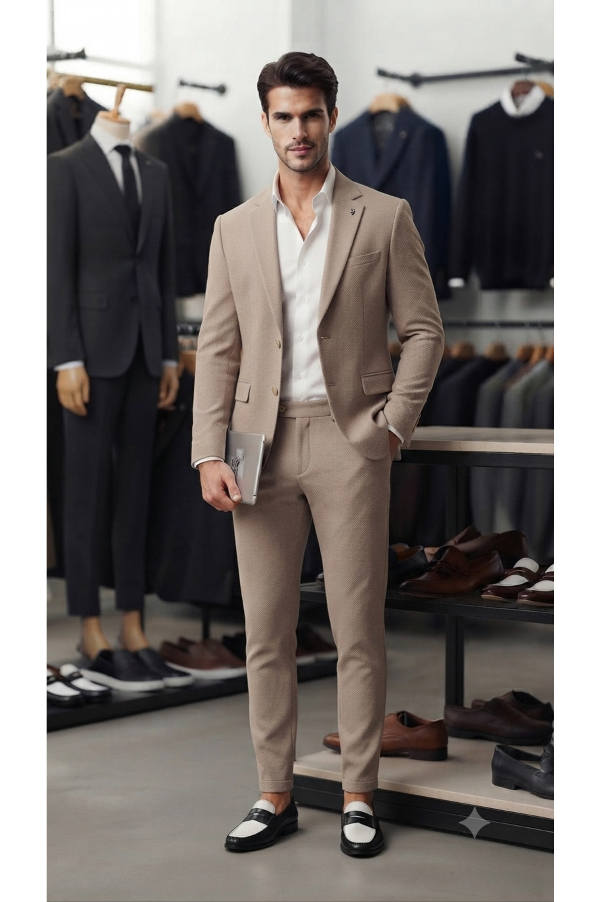 Vizon Slim Fit Dar Kesim Jogger/Spor Takım Elbise — کرم 33200558 — تصویر 2 از 5