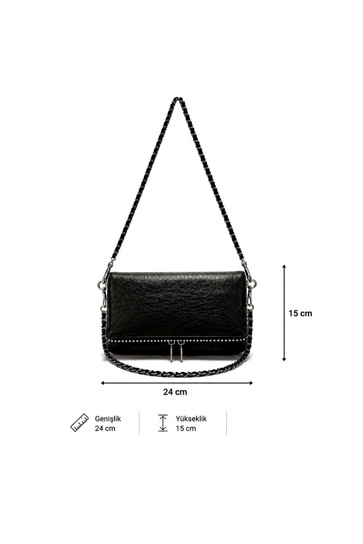 Nevalia Kadın Katlanabilir Kanat Detaylı 3 Kullanımlı Omuz Çantası Çift Askılı (50 cm & 100 cm) Çapraz Çanta Portföy Çanta Çok Bölmeli Günlük Abiye Siyah 24x15 cm görsel 7
