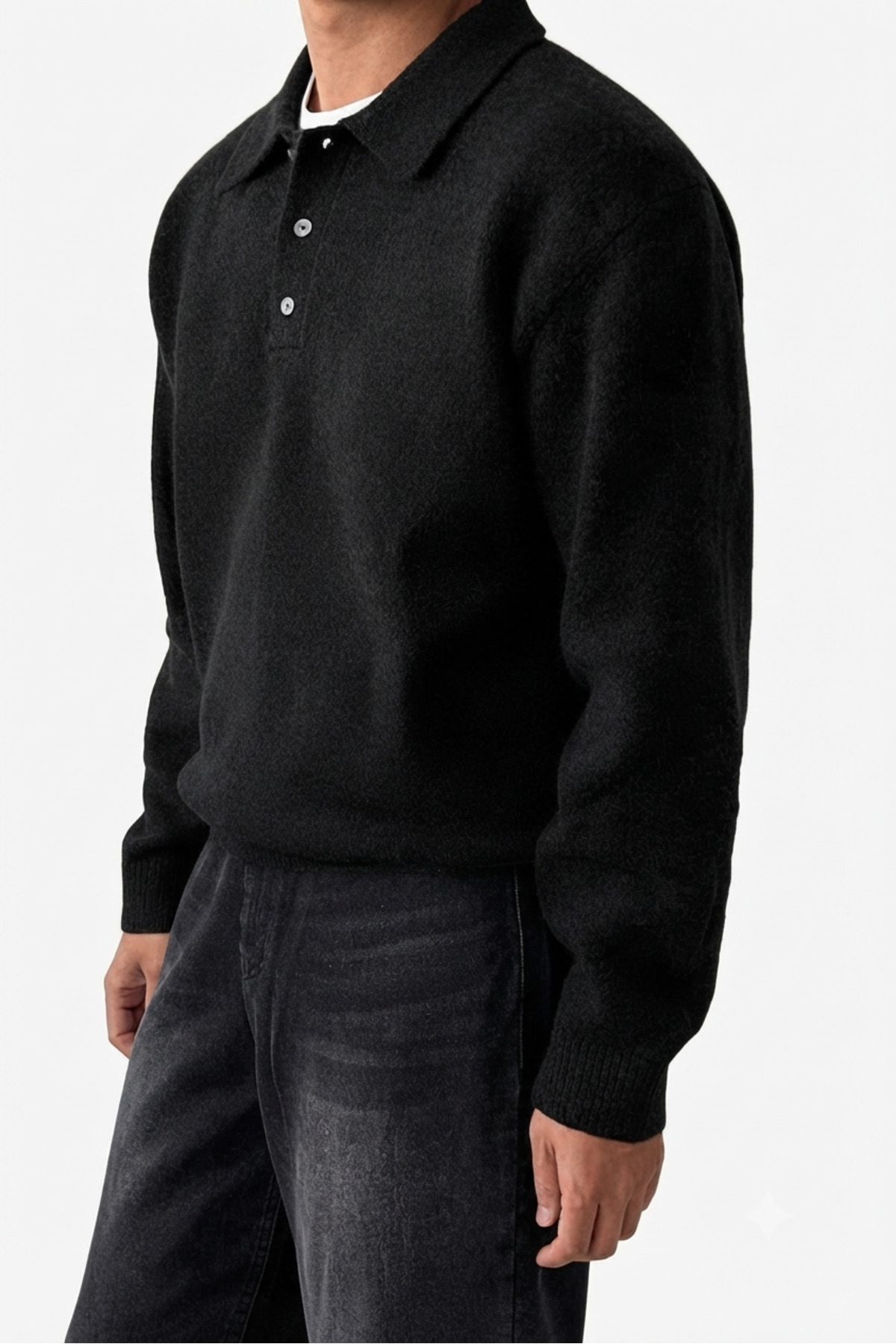 SERABLANKA Erkek Polo Yaka Oversize Triko Kazak, Rahat Kalıp görsel 4