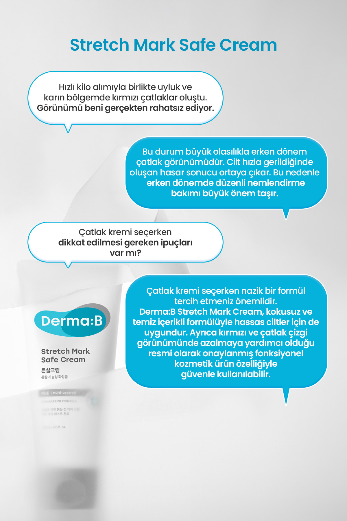 Cilt Çatlaklarına Karşı Bakım Sunan Nemlendirici Krem DERMA:B Stretch Mark Safe Cream — 9823 — تصویر 6 از 8