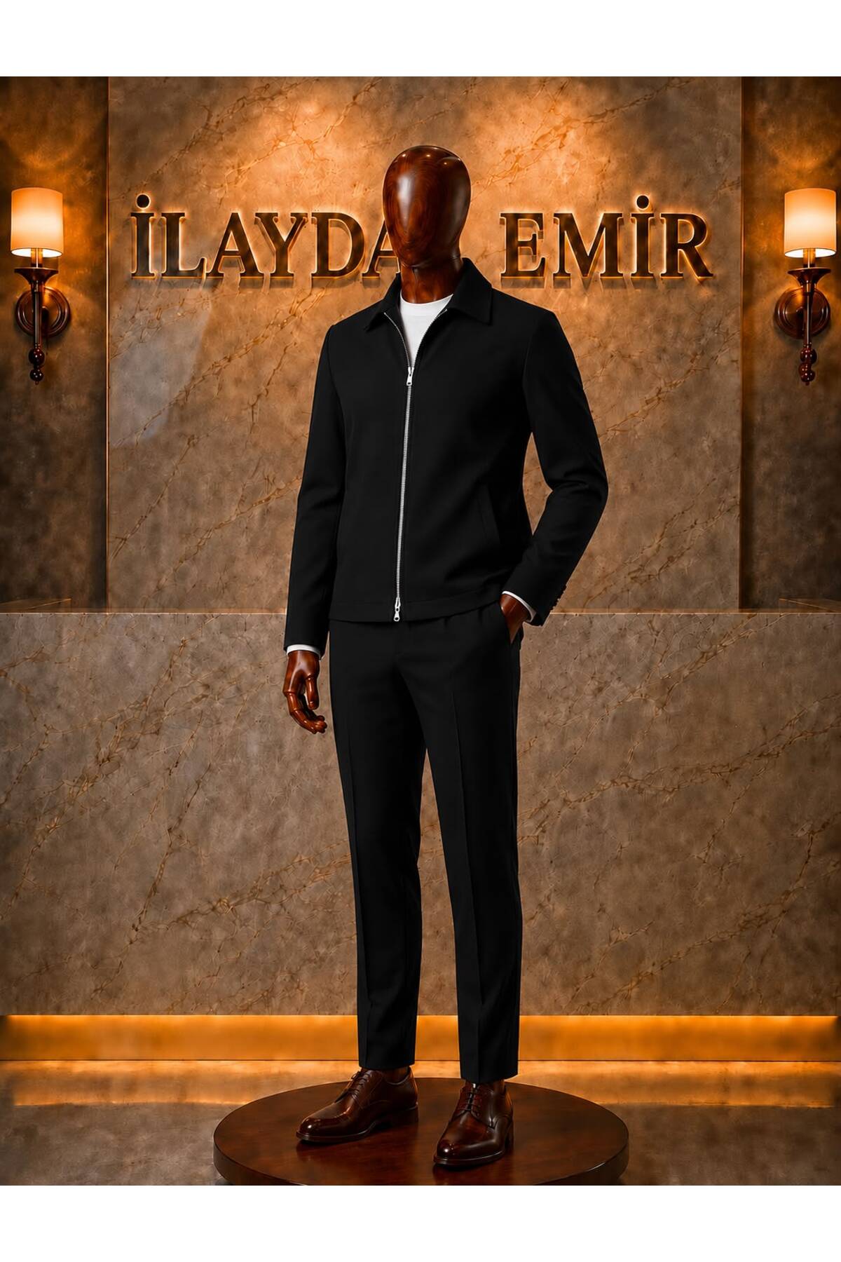 ilayda emir Men's Black Slim Fit Zippered 2-Piece Sports Suit
