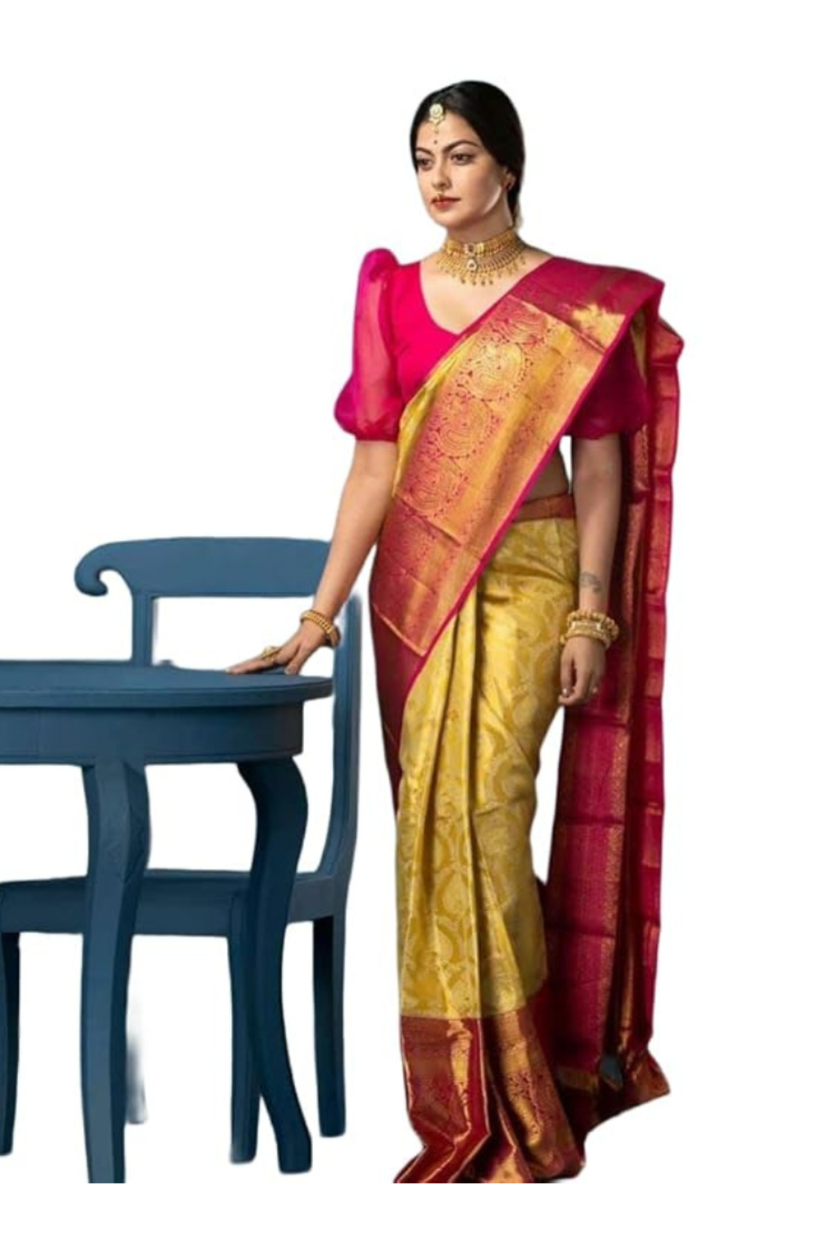 MYSMAR Mustard Yellow Kanjivaram Jacquard Silk Saree - MAF3157 | Mustard Yellow-Size-0