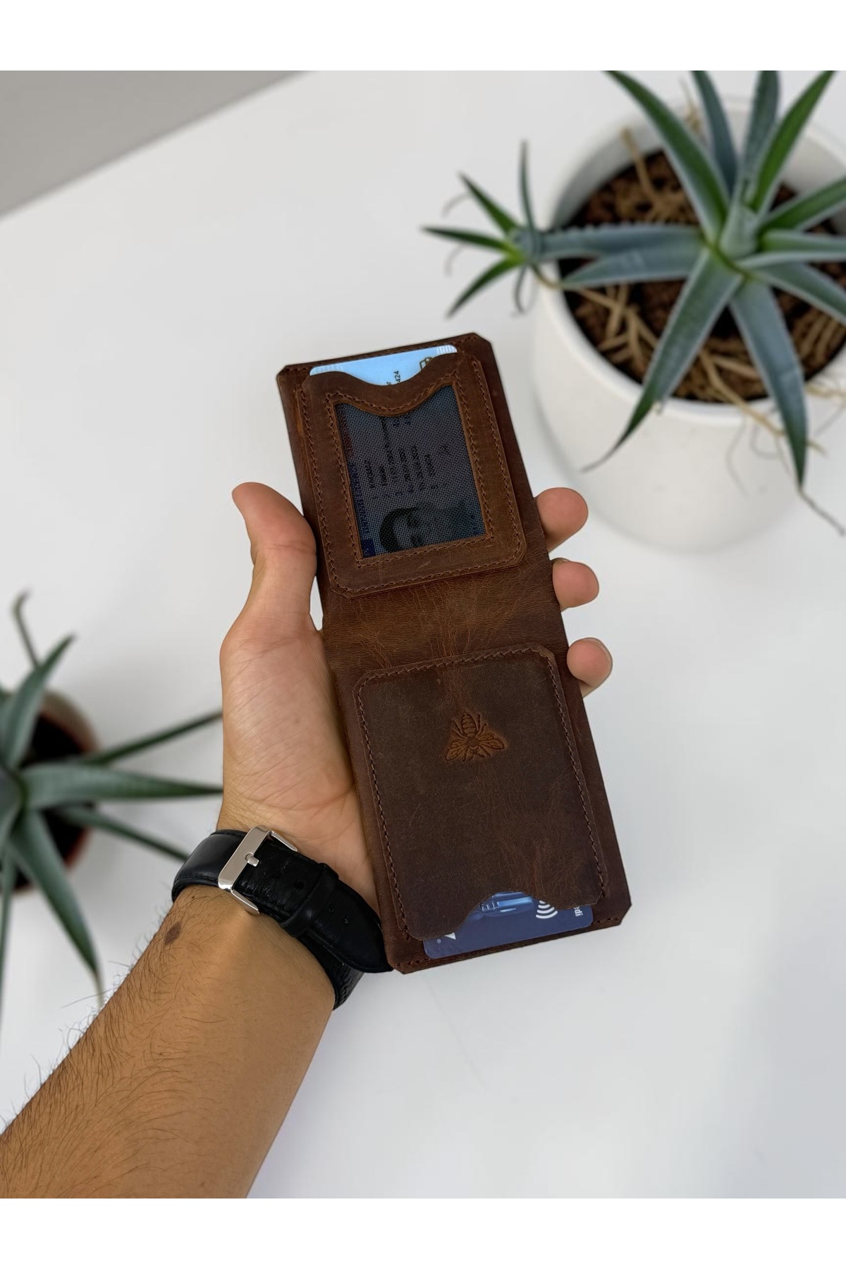 BeeBlack %100 Hakiki Deri CLARK Model Erkek Cüzdan - Mıknatıslı Şık Minimalist Cüzdan görsel 5