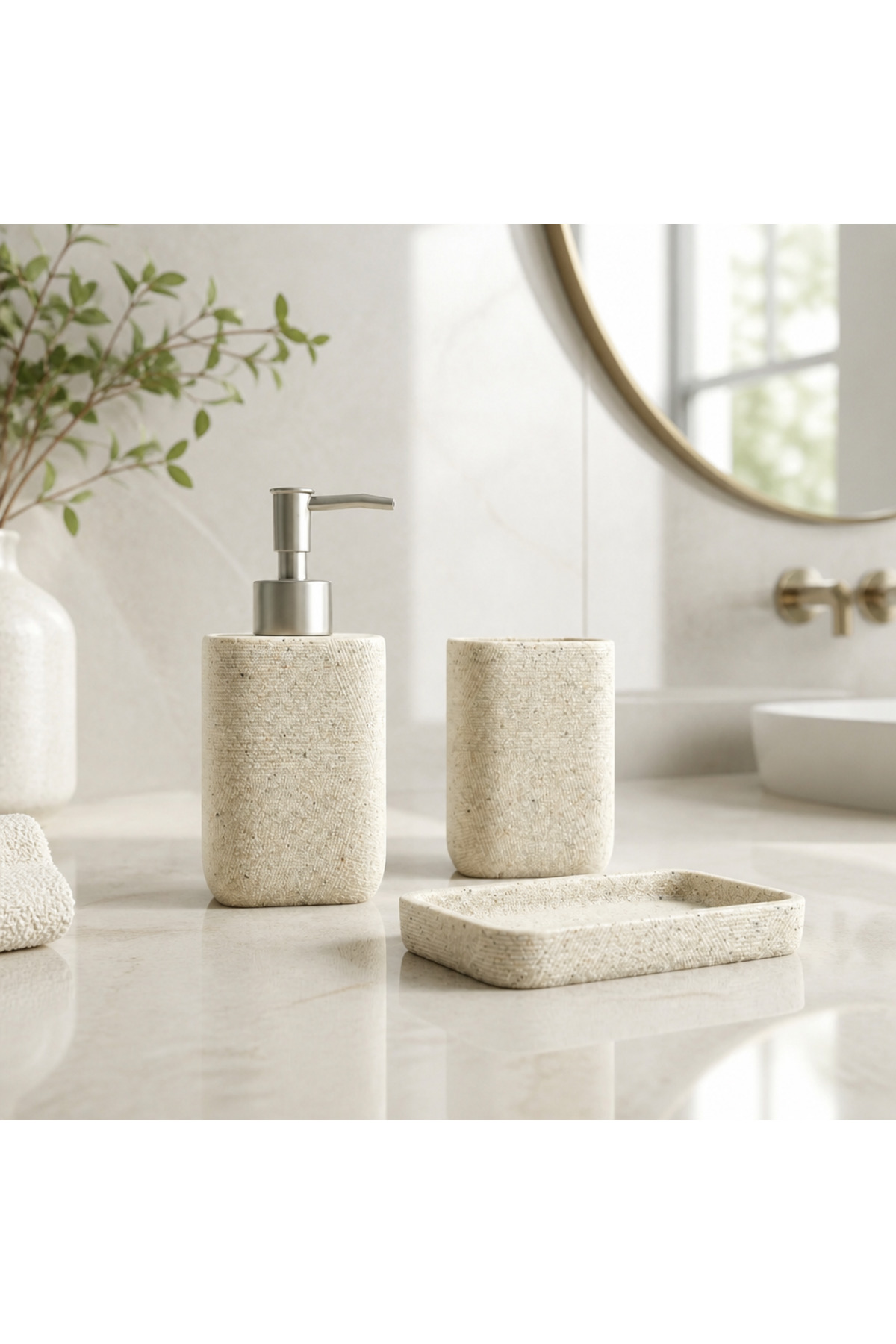 Clave Polyresin 3’Lü Banyo Seti Bej