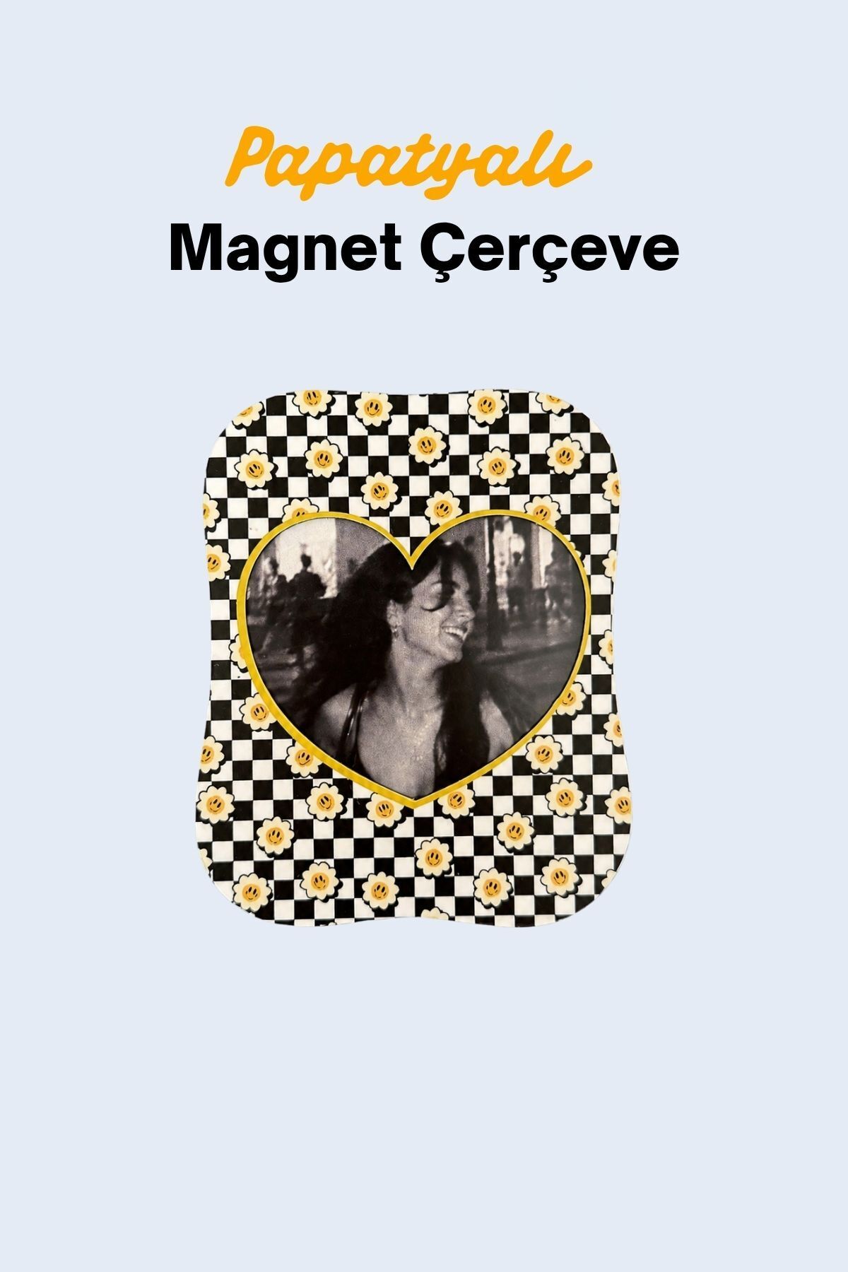 Papatyalı Magnet Fotoğraf Çerçevesi – Kalpli